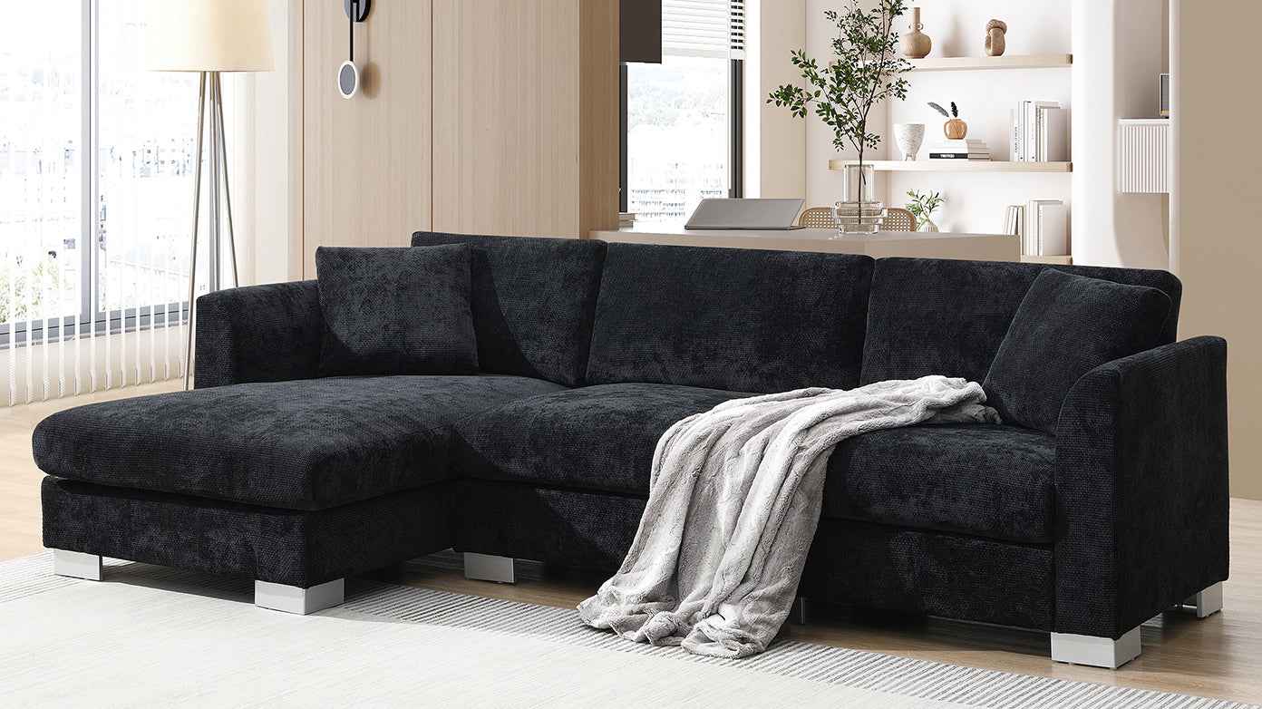 Modern Cloud L-Shaped Sectional Sofa with Chaise, Chenille Fabric, 3 Colors, 96*56 inches