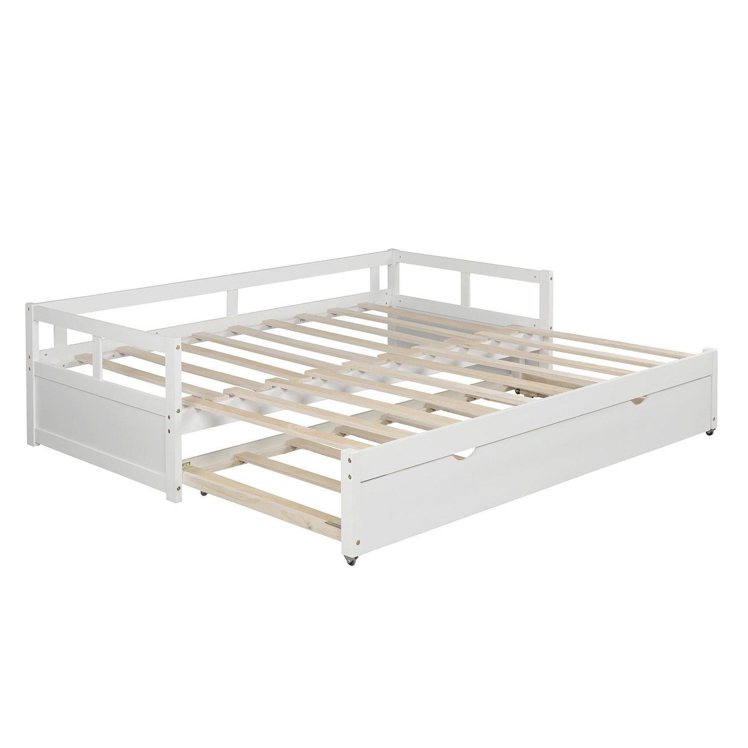 Extending Daybed with Trundle, Wooden Daybed with Trundle, White - Abrihome