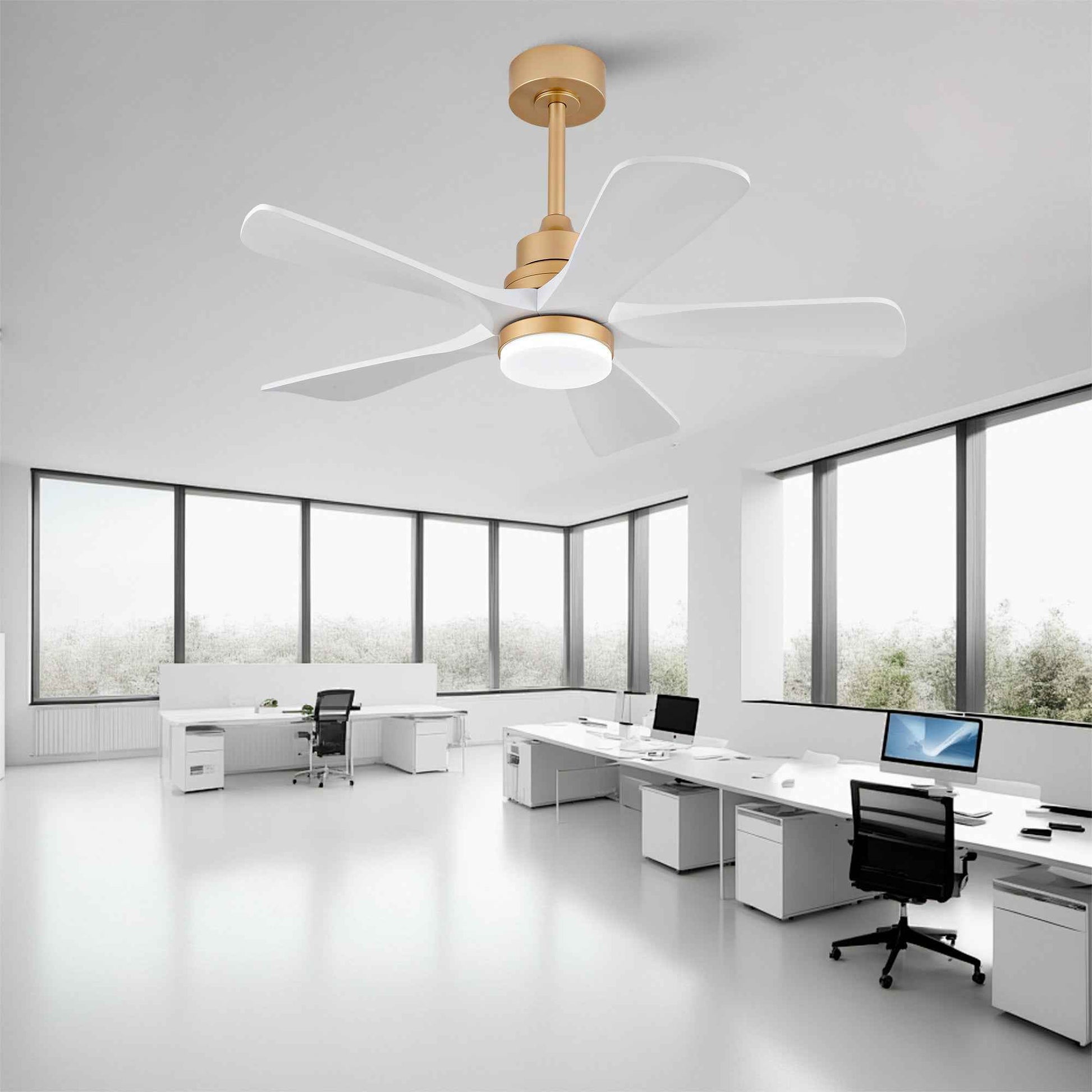 Hot sales 42 Inch Indoor Ceiling Fan With Dimmable LED Light 5 Solid Wood Blades Remote Control Reversible DC Motor