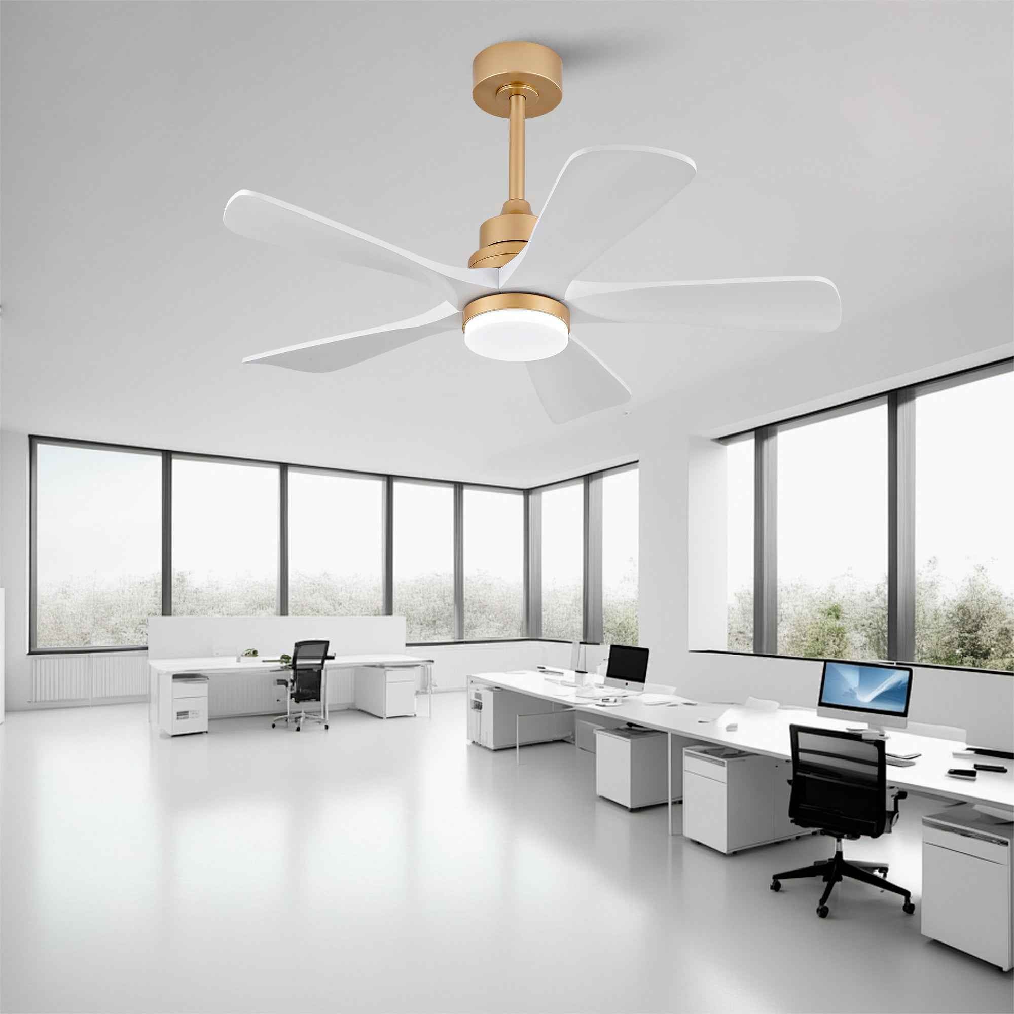 Hot sales 42 Inch Indoor Ceiling Fan With Dimmable LED Light 5 Solid Wood Blades Remote Control Reversible DC Motor