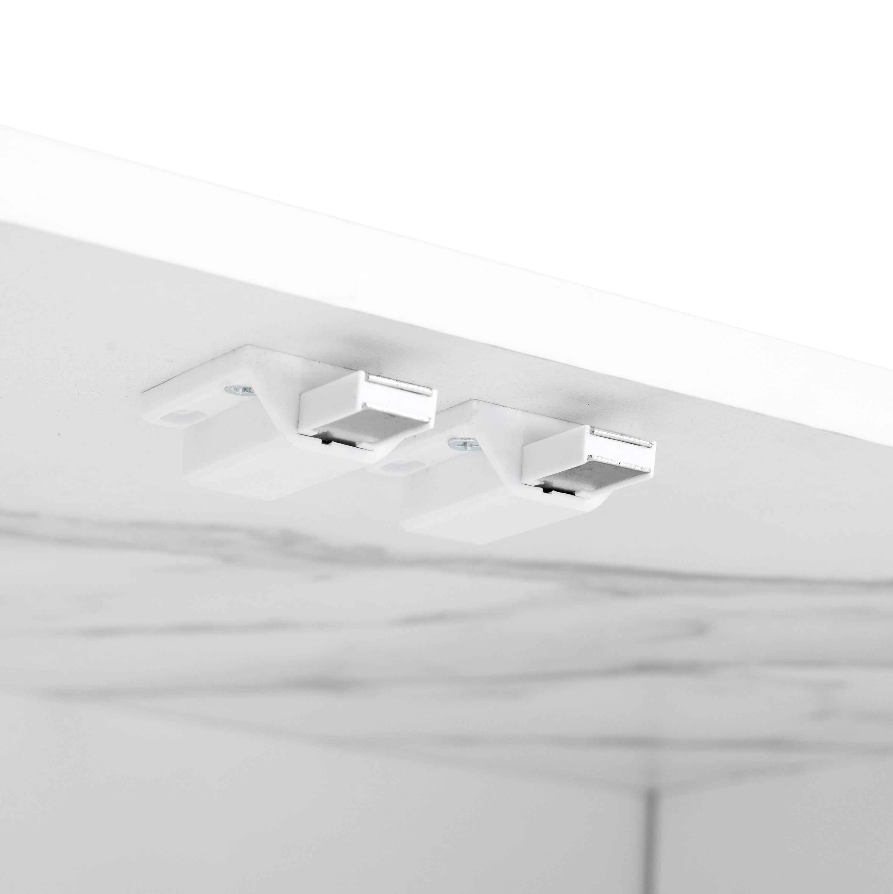 ON-TREND Modern APP Controlled LED TV Stand for TVs Up to 105'', Faux Marble Tabletop Media Console with Tempered Glass Doors, Entertainment Center with 2 Drawers & Cabinets for Living Room, White