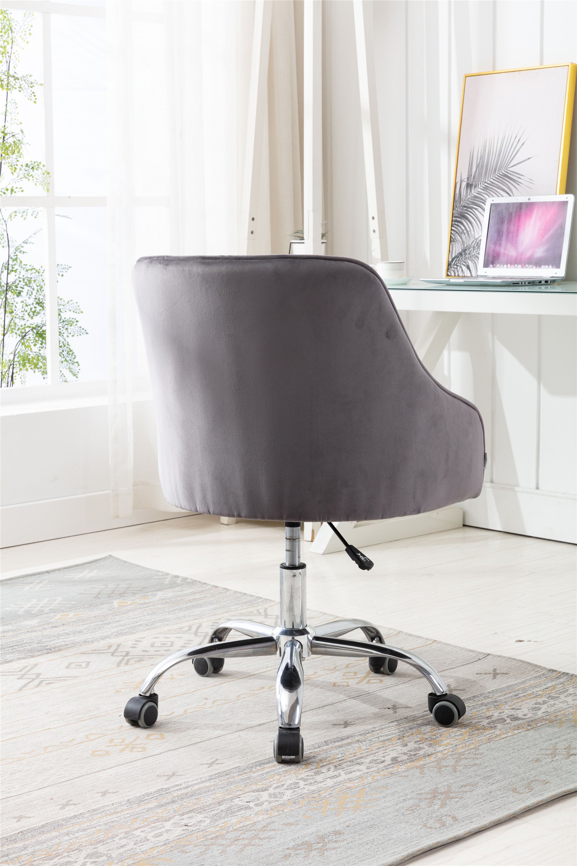 COOLMORE Velvet Home Office Desk Chair, Modern Cute Computer Chair, Wheels Swivel Height Adjustable Swivel Task Chair for Home Office(Dark Gray Velvet)