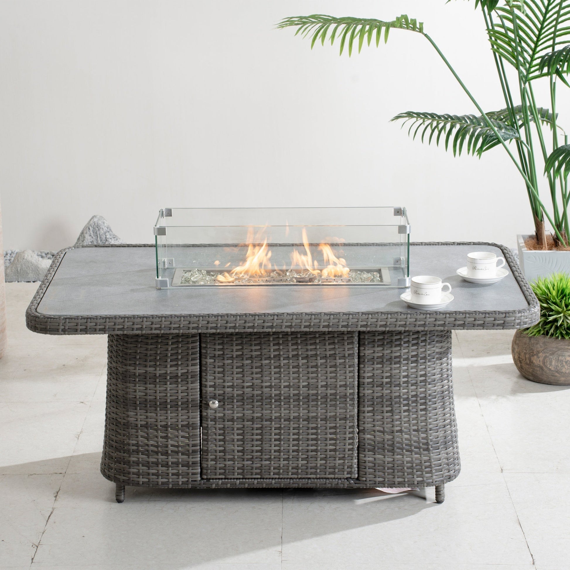 Aluminum Adjustable Fire Pit Table with Tempered Glass Top (PAG - 2403RT) - Direct Wicker