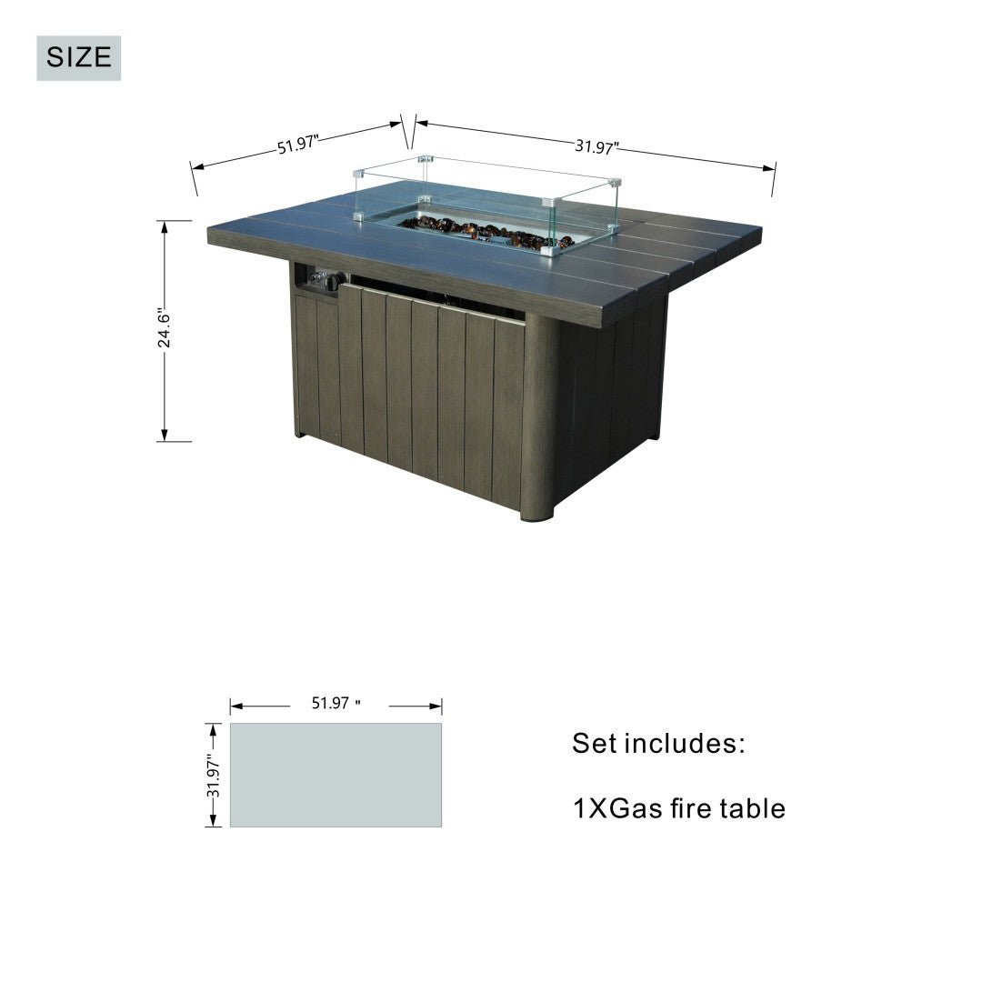 Aluminum Tube Rectangular Firepit Table (PAG - 2334TA) - Direct Wicker