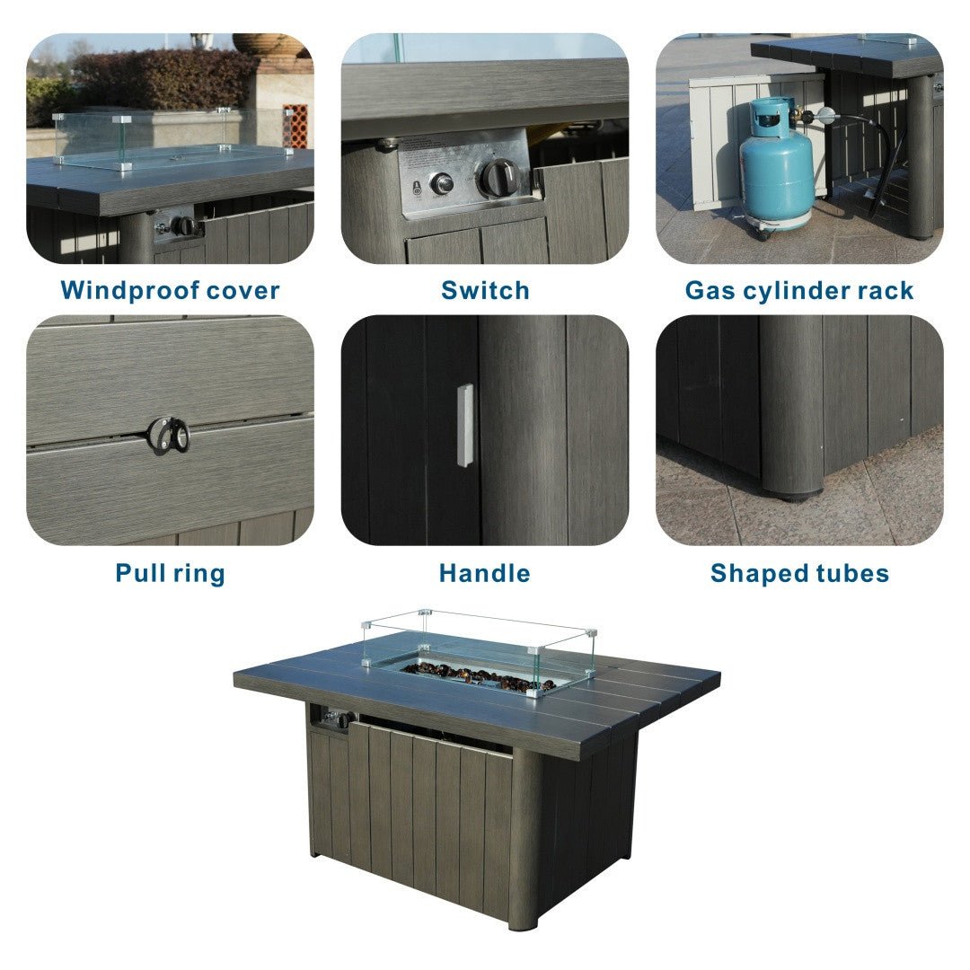 Aluminum Tube Rectangular Firepit Table (PAG - 2334TA) - Direct Wicker