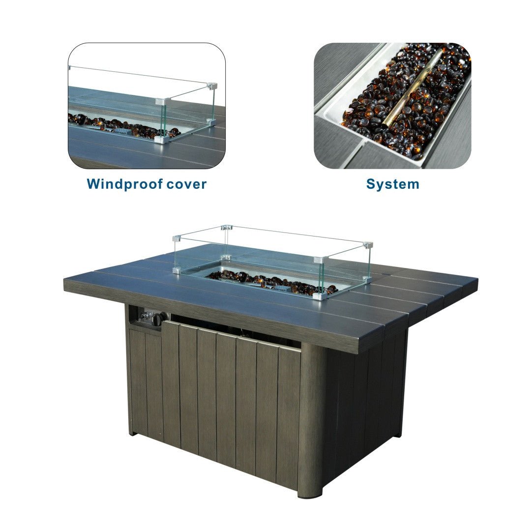 Aluminum Tube Rectangular Firepit Table (PAG - 2334TA) - Direct Wicker