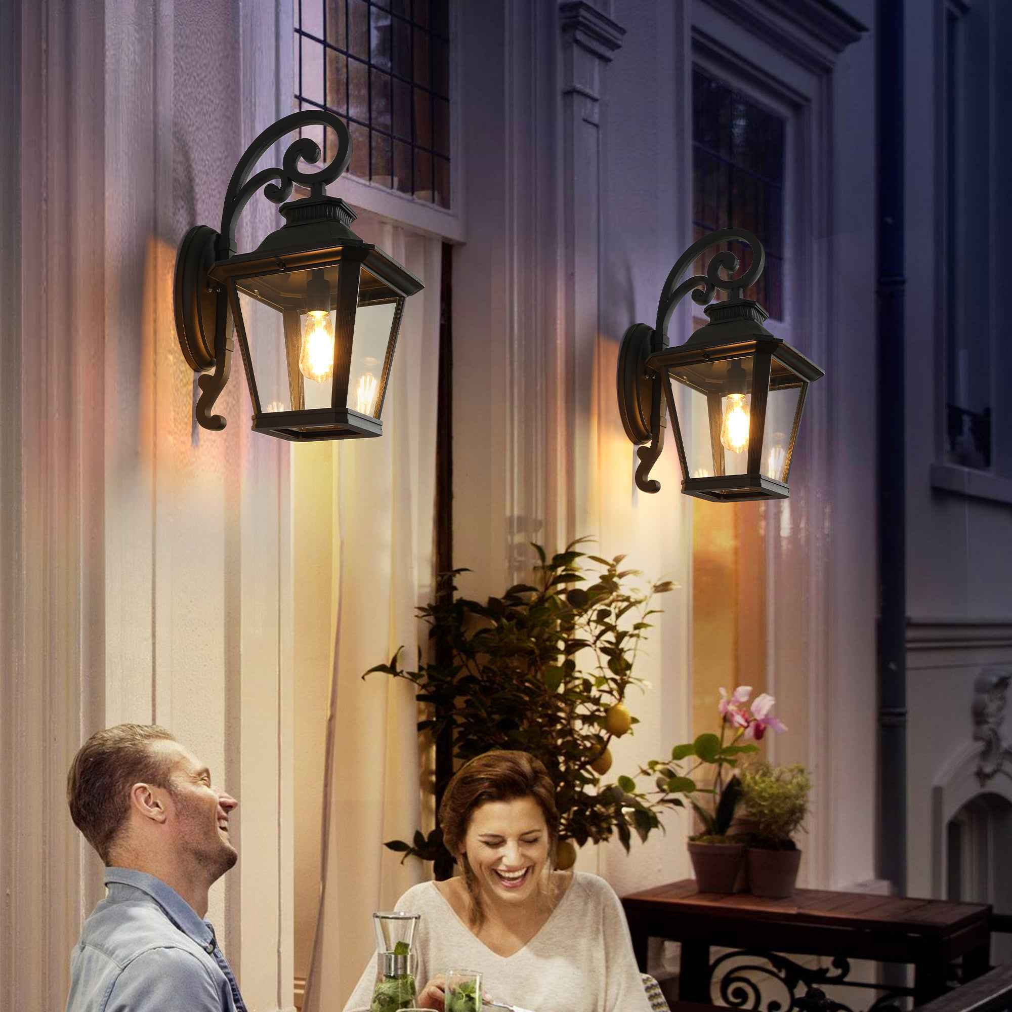 14' Outdoor Wall Lanterns 2-Pack, Black Waterproof Wall Sconce with Clear Glass Panels, Vintage Exterior Light Fixture for Porch, Patio, Garden, and Doorway (Bulb Not Included)