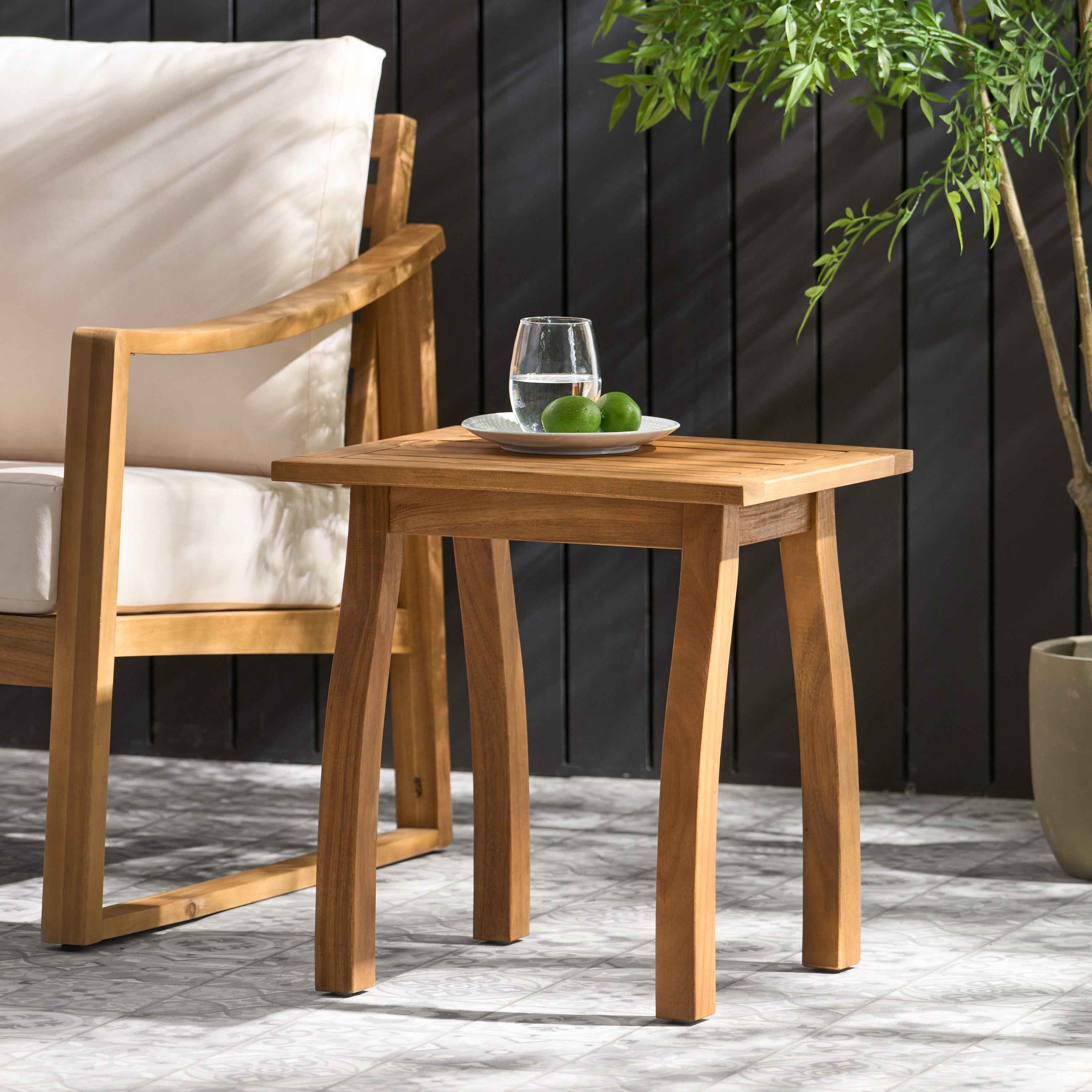 Kinesis Outdoor Side Table with Slatted Top and Wood Frame, Teak