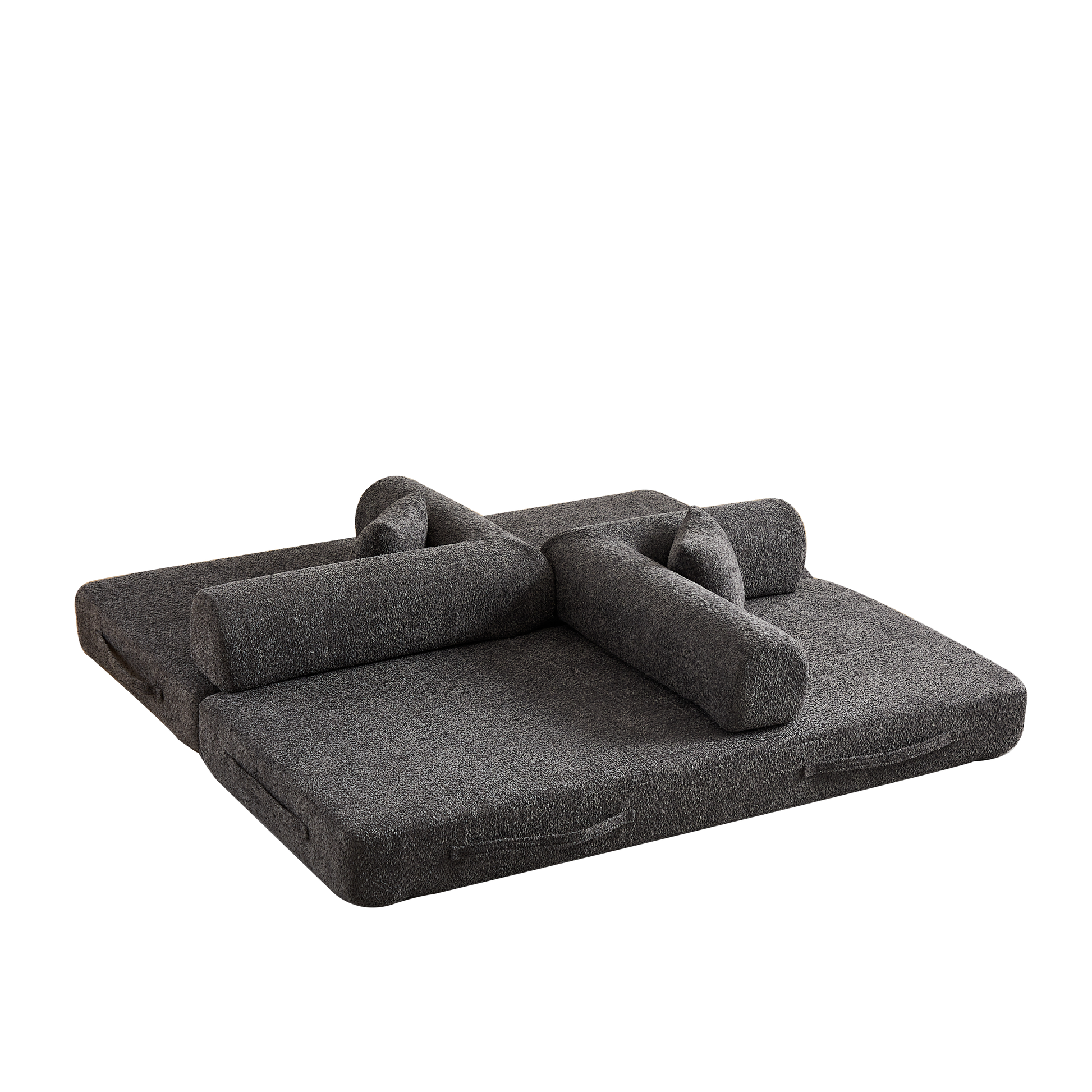 78.7-Inch Convertible Sleeper Sofa Bed with Cylindrical Pillow, Chenille Folding Mattress Couch with ,Folding Sofa Bed with Side Pocket, Floor Sofa Lounge Couch for Living Room Bedroom Lounge Studio