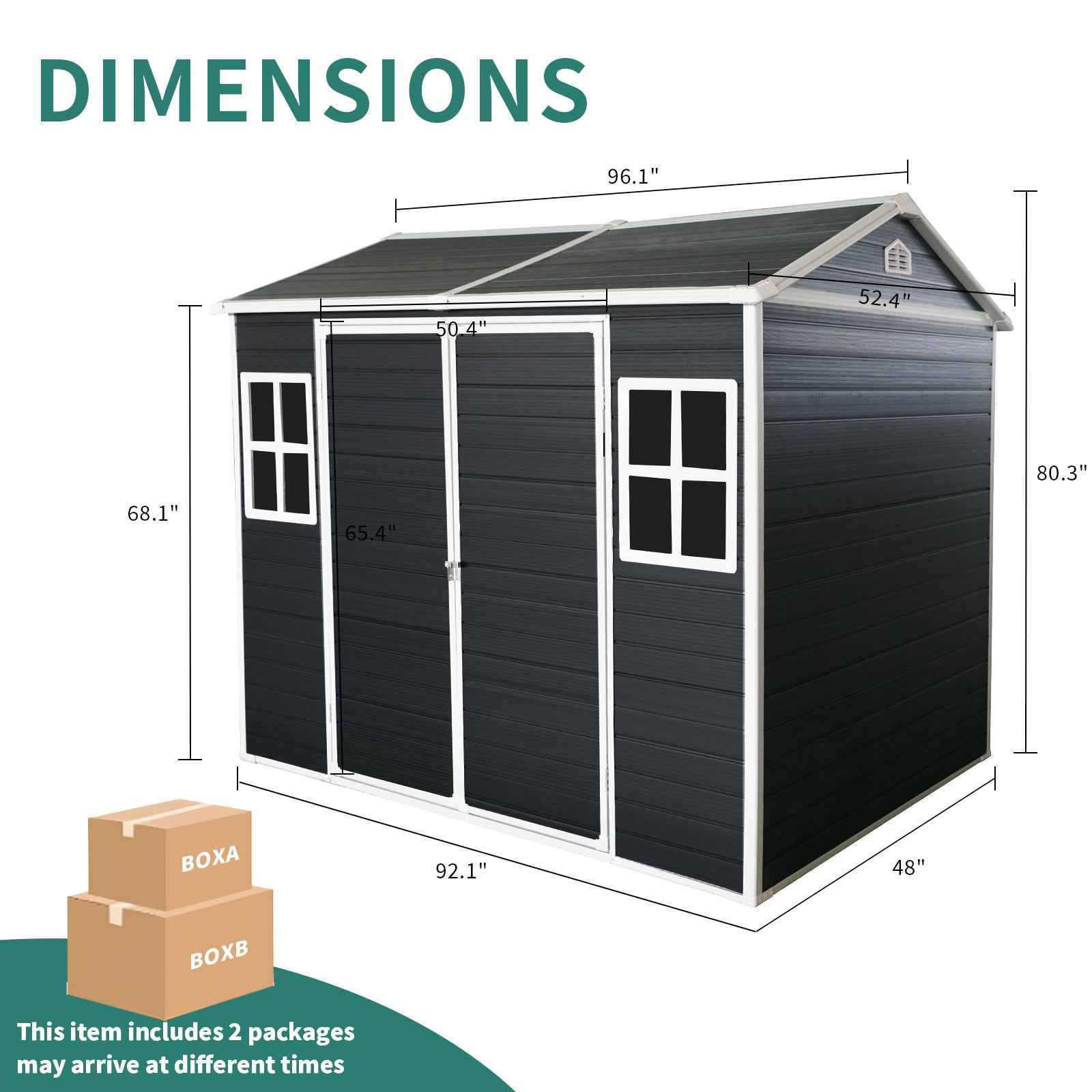 8x4ft Outdoor Resin Garden Shed with Floor and 2 Windows, Plastic Patio Outdoor Storage Shed with Lockable Door for Garden Tools, Bicycles, Trash Cans, Black