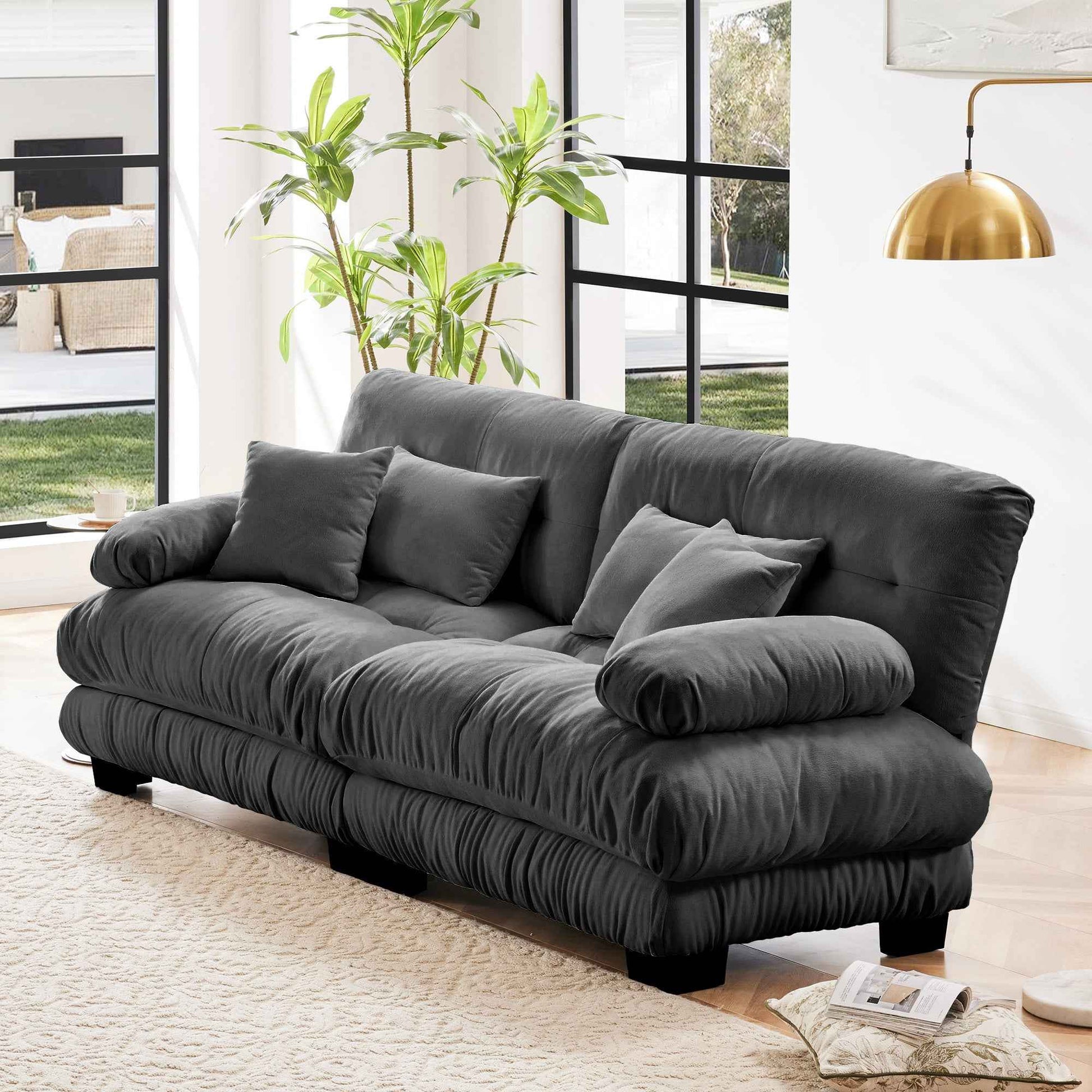 Cloud Couch 2 Seater Sofa for Living Room, Chenille 2 - Seat sofa with 2 Lumbar pillows and 2 throw pillows,Chenille Gray