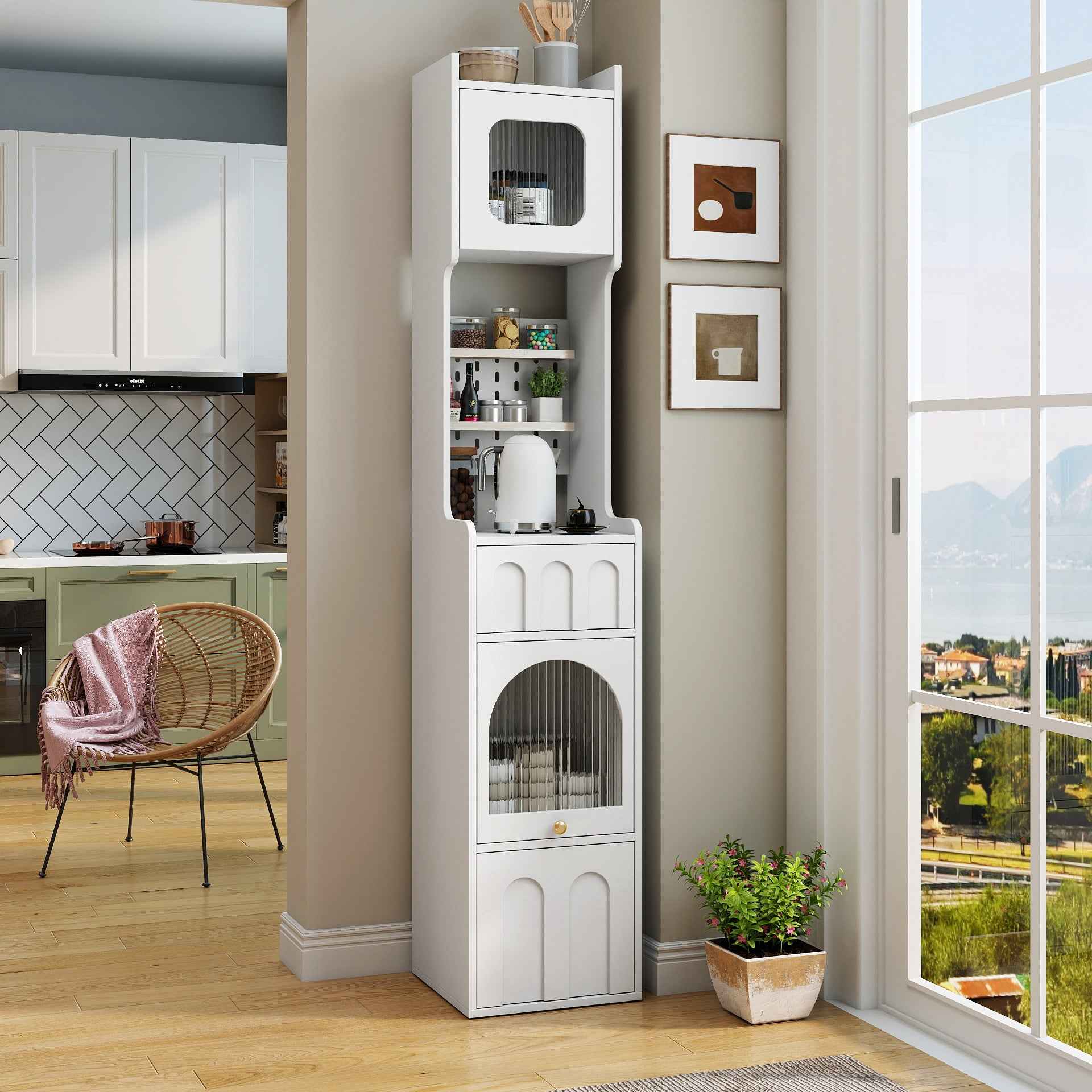 70.87' H Tall Bathroom Storage Cabinet with 1 Doors and 2 Drawer, Narrow Storage Unit, Floor Cabinet for Bathroom, Living Room, Entryway, Kitchen, White