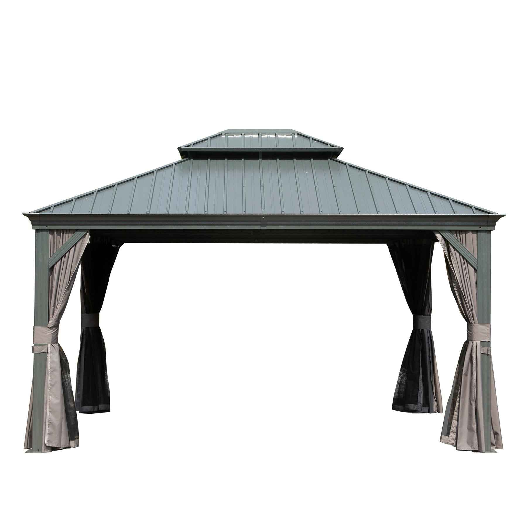 10' X 12' Hardtop Gazebo Outdoor Metal Gazebo with Galvanized Steel Double Roof Canopy, Aluminum Frame, Curtains and Netting for Patio, Deck, Garden, Grey