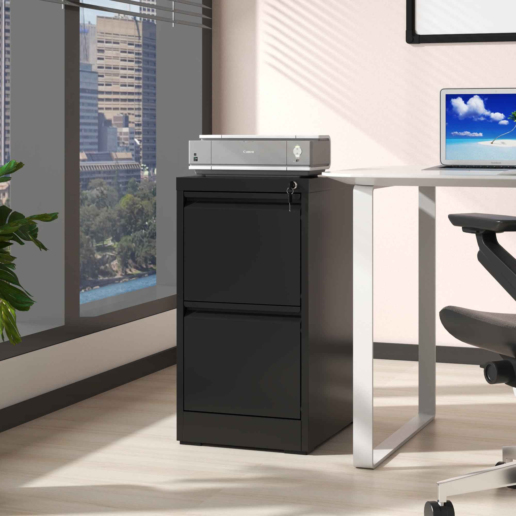 Black Steel 2 Drawer Vertical File Cabinet with Lock for A4 Legal/Letter Size