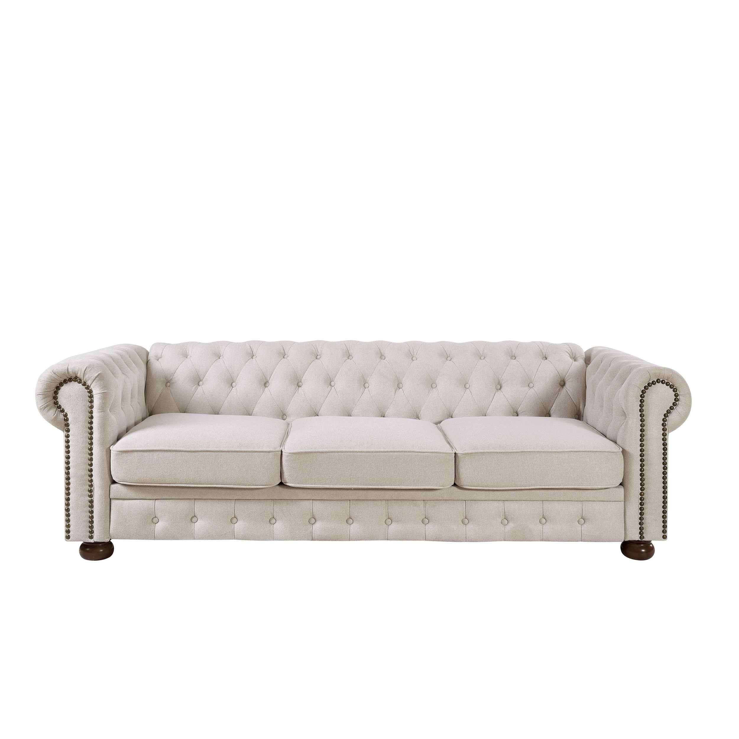 Chesterfield sofa beige linen fabric (Beige)