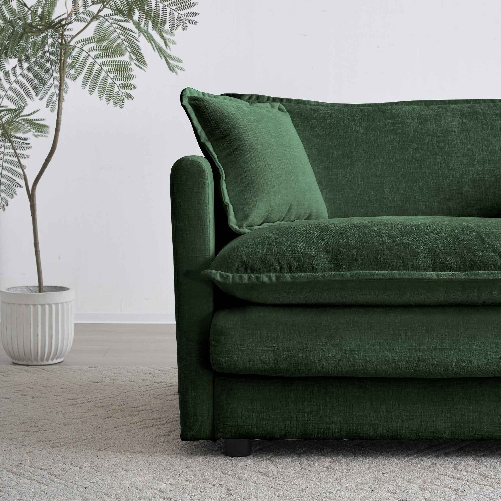 Chenille Two-Seater Sofa with 1 Footrest, 2 Seater L-Shaped Sectional with Ottoman,Loveseat with Ottoman for Small Living Space, Green Chenille