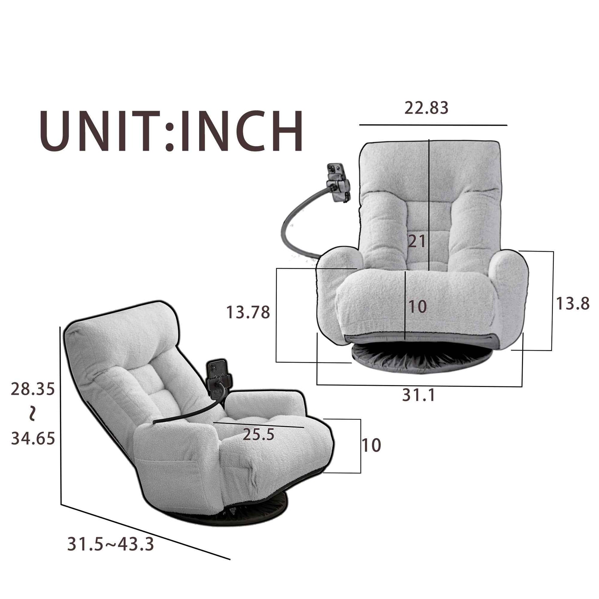 Adjustable Greay Swivel Lounge Chair with 360-Degree Rotating Seat and Headrest Support, Leisure Chair Deck Chair - Game Chair for Living Room