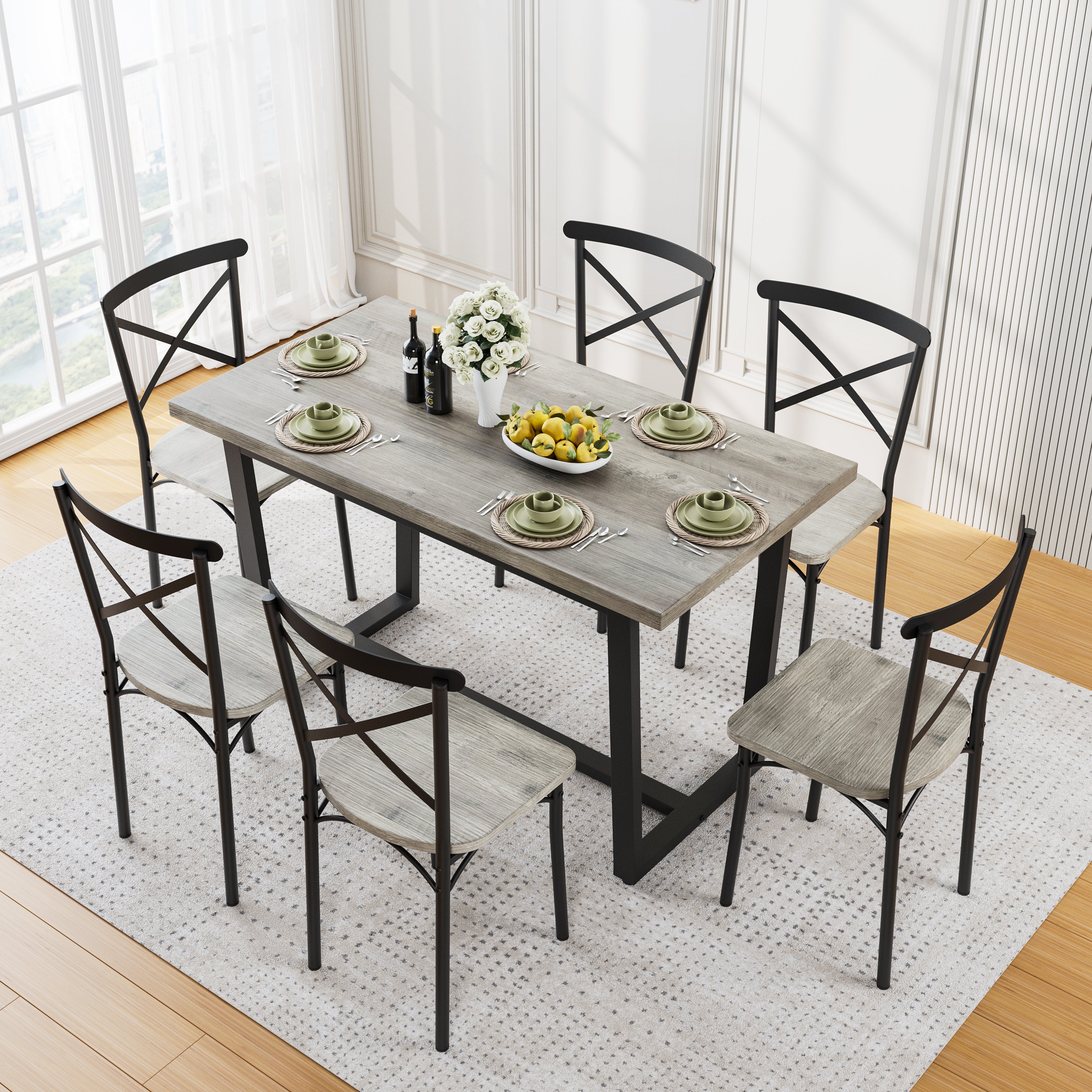 7 Pieces Dining Set 7-Piece Kitchen Table Set Perfect for Kitchen, Breakfast Nook, Living Room Occasions