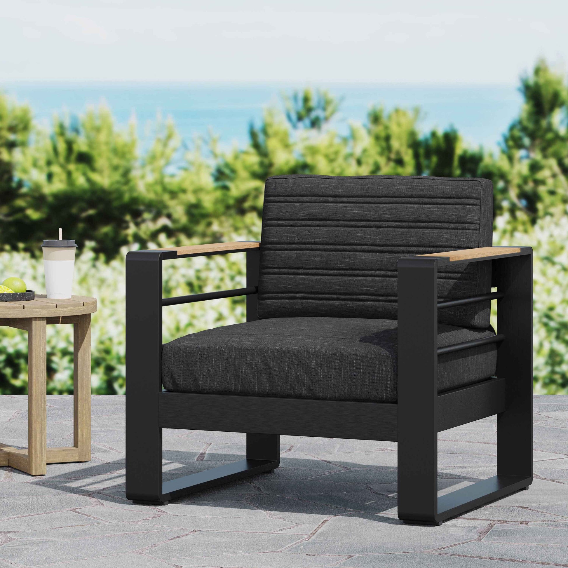 Giovanna Club Chair Set with Aluminum Frame and Water-Resistant Cushions in Black