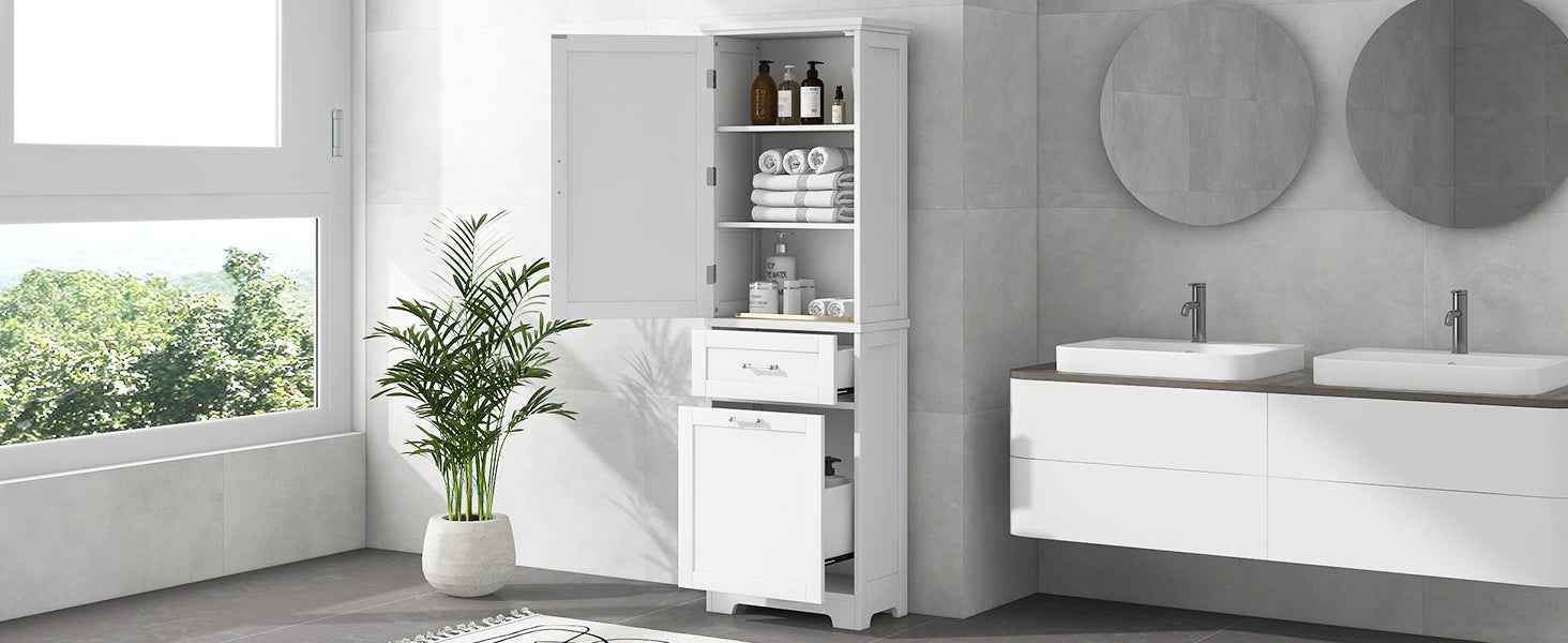Tall Bathroom Storage Cabinet, Freestanding Storage Cabinet with Two Different Size Drawers and Adjustable Shelf, MDF Board with Painted Finish, White (Old Sku:WF312730AAK)