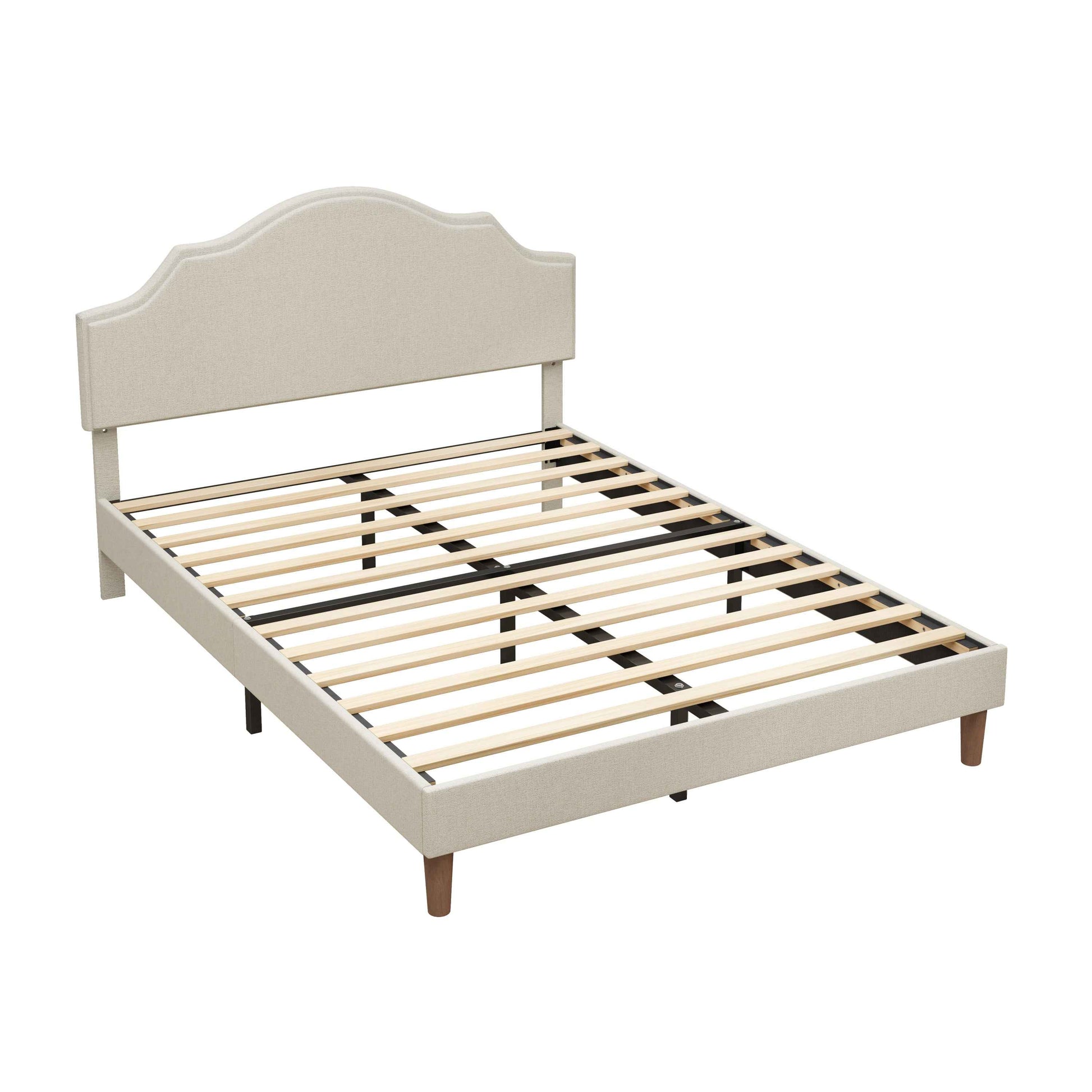 Queen Size Bed Frame Upholstered Platform Bed with Adjustable Headboard,Linen Fabric Padded,Modern Simple Style Platform Bed No Box Spring Needed, Easy Assembly, Beige