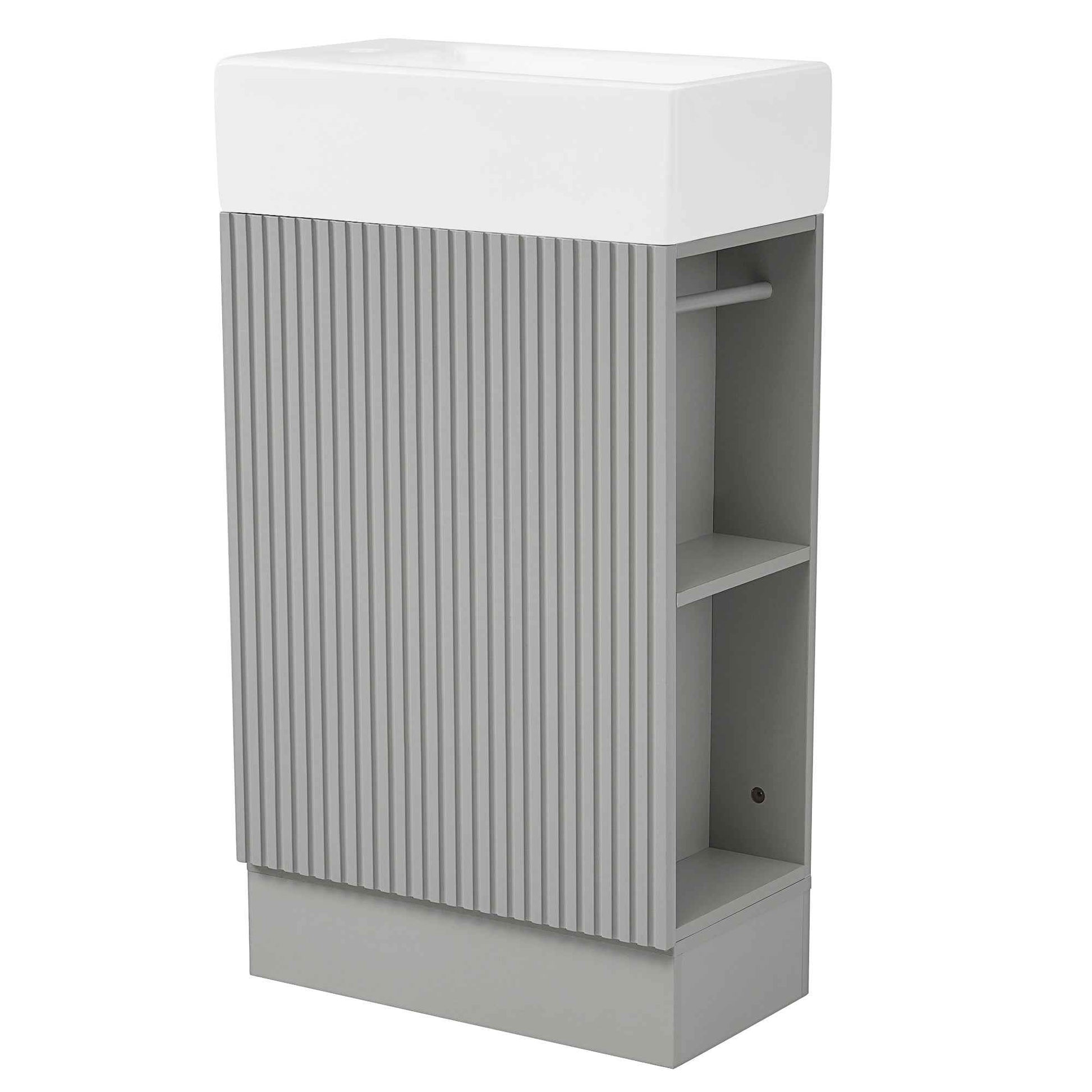 18.6' Bathroom Vanity with Sink, Bathroom Vanity Cabinet with Two-tier Shelf, Left or Right Orientation, Grey  (Old Sku:WF308491AAE)