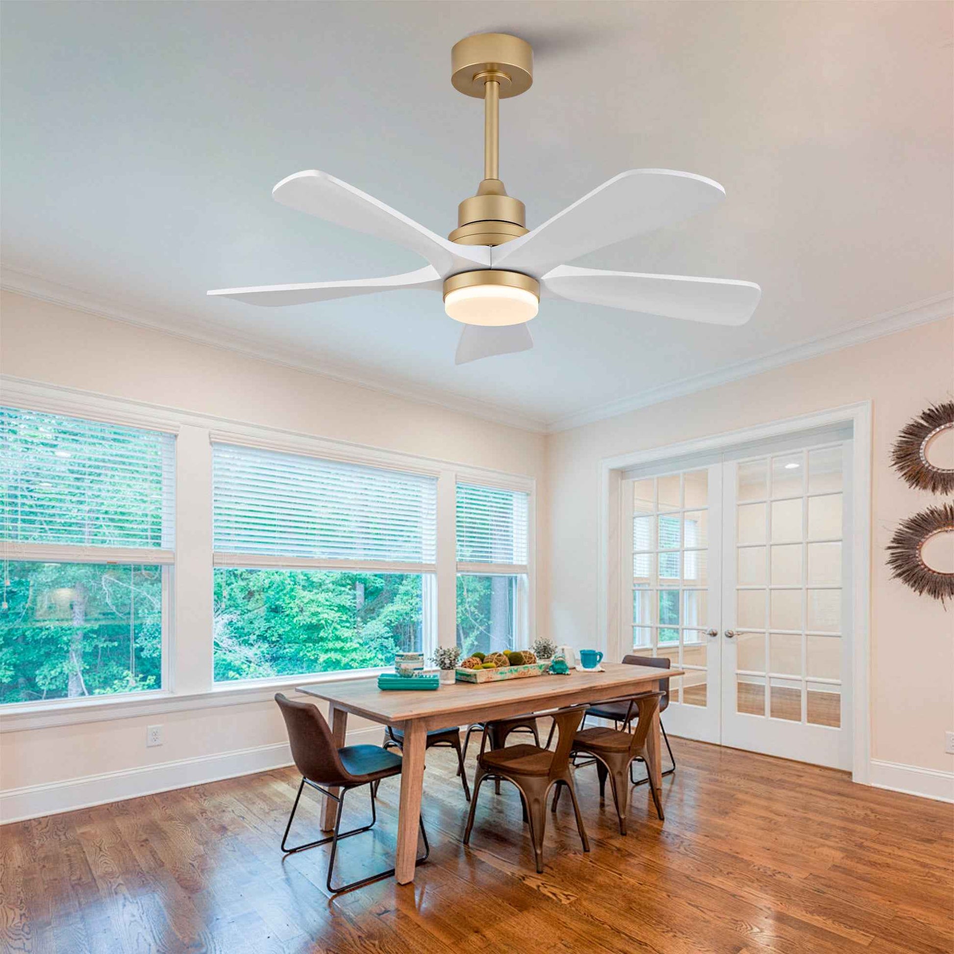 Hot sales 42 Inch Indoor Ceiling Fan With Dimmable LED Light 5 Solid Wood Blades Remote Control Reversible DC Motor