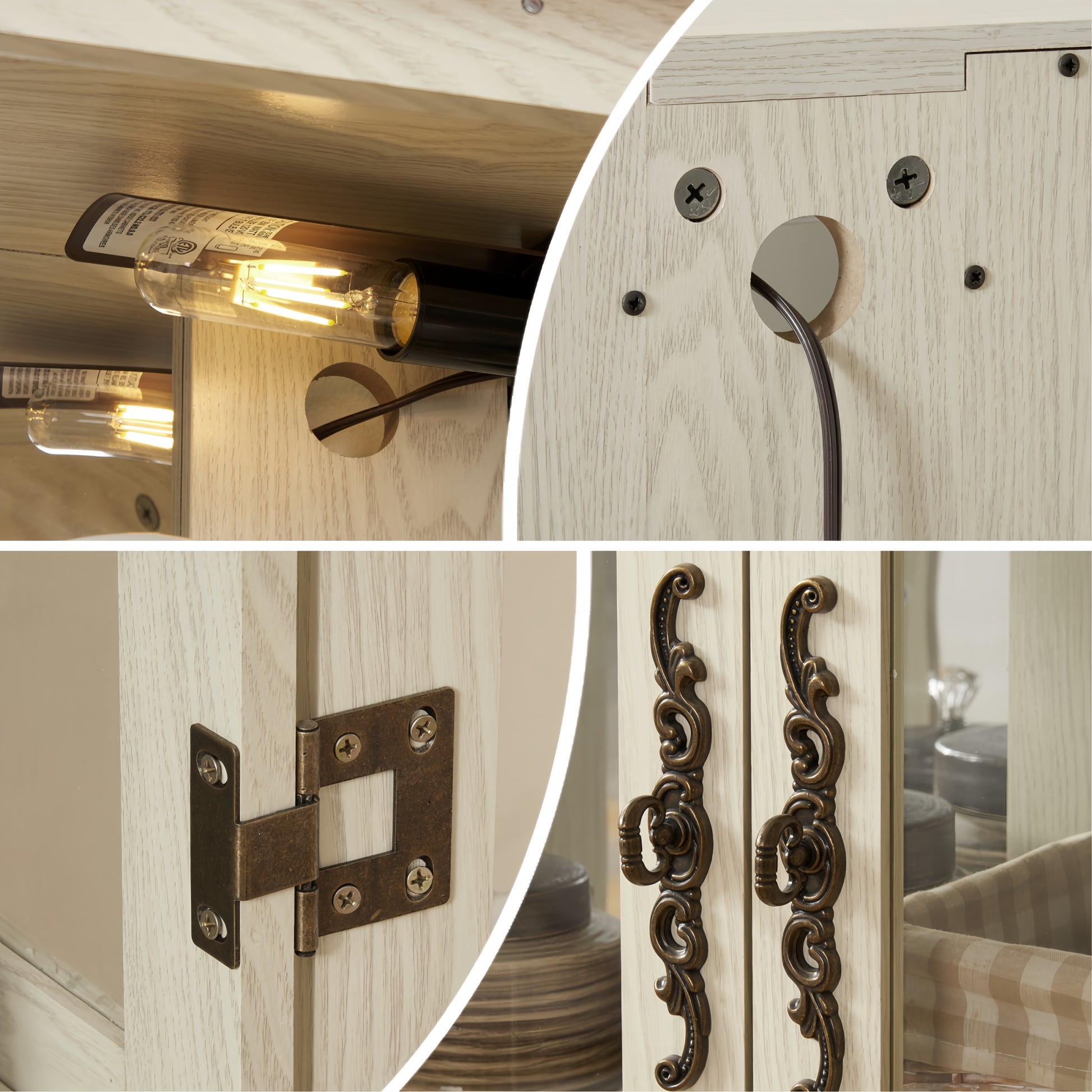 2 Doors Curio Cabinet with Tempered Glass Doors, Curio Cabinets with Mirrored Back Panel and Adjustable Shelves, Lighted Display Cabinet for Home, Office Light Bulb Included White - Abrihome