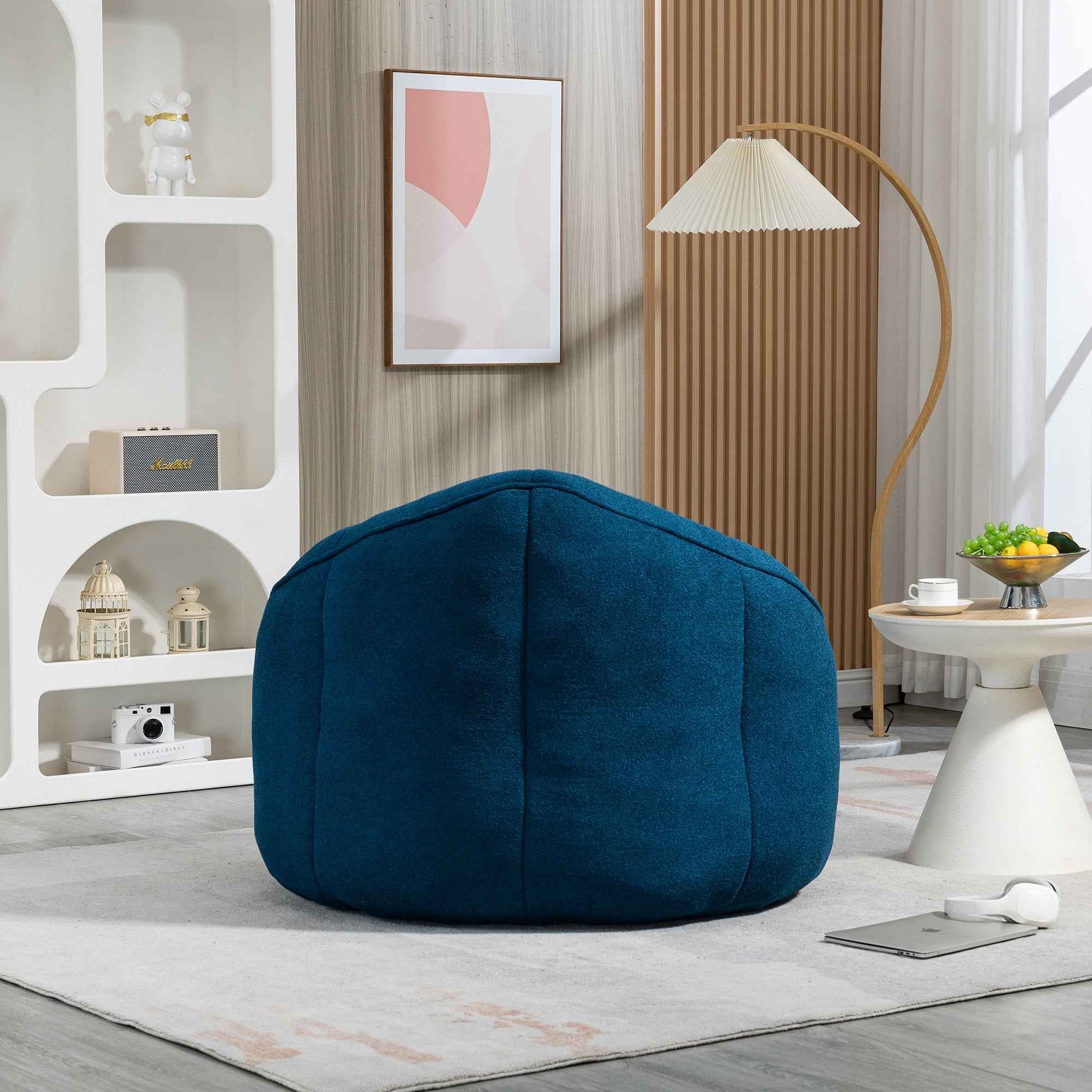 Bedding Bean Bag Sofa Chair with High-Pressure Foam and Footrest, Blue Microfiber