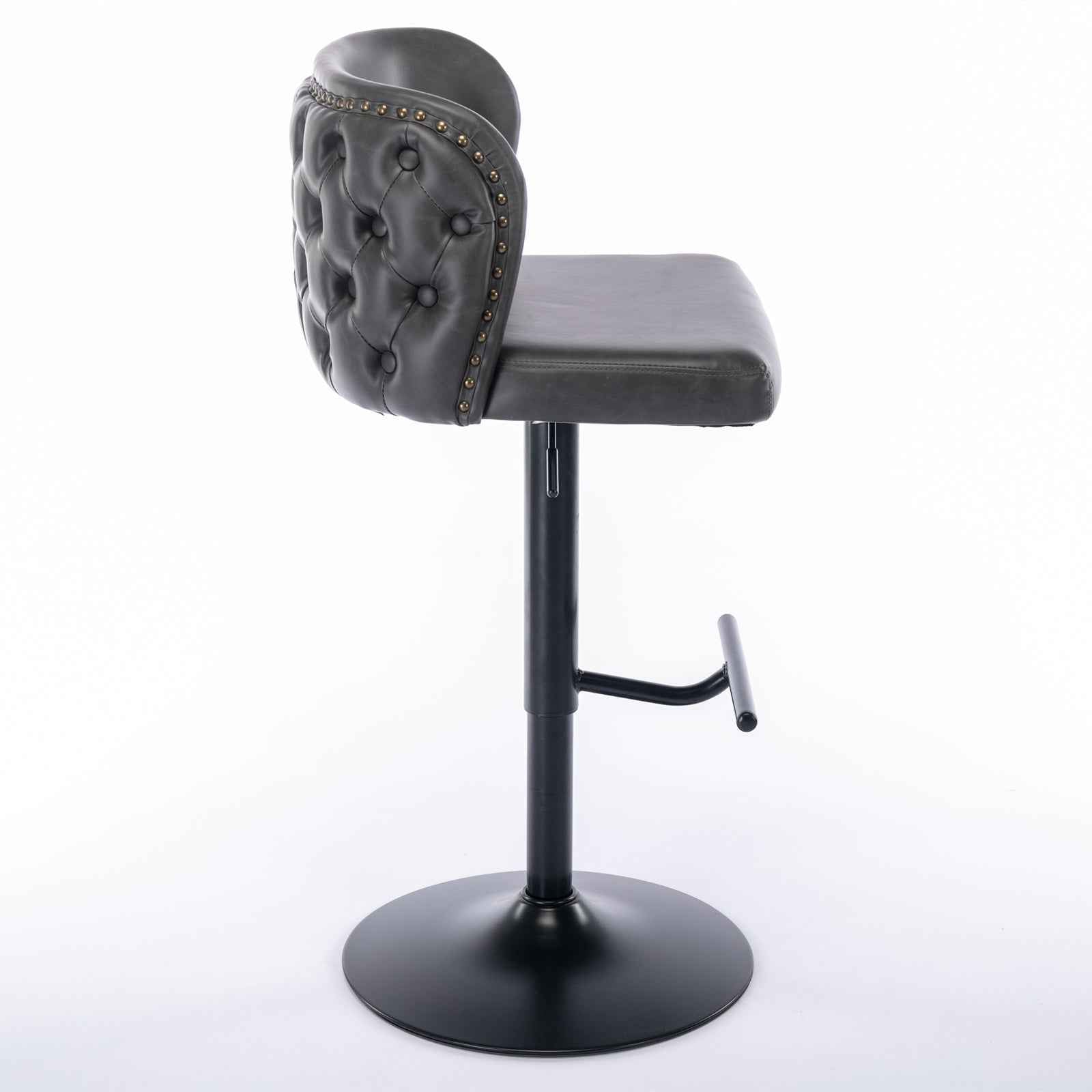 A&A Furniture,Swivel Barstools Adjusatble Seat Height, Modern PU Upholstered Bar Stools with the whole Back Tufted, for Home Pub and Kitchen Island（Dark Gray, Set of 2）
