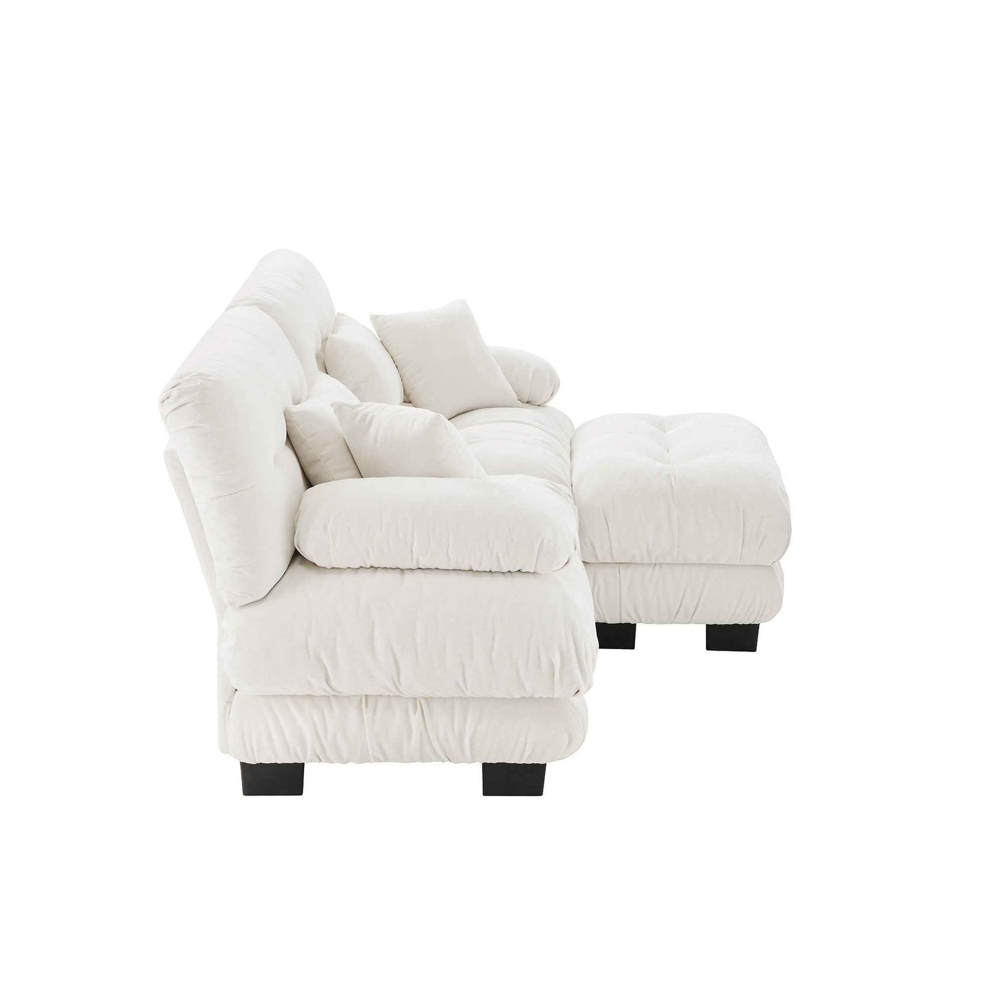 Cloud Couch Sectional Sofa for Living Room, Chenille 2 Seater Sofa with 2 Lumbar pillows and 2 throw pillows , Upholstered Wide Arm Sofa with Convertible Ottoman,Chenille White