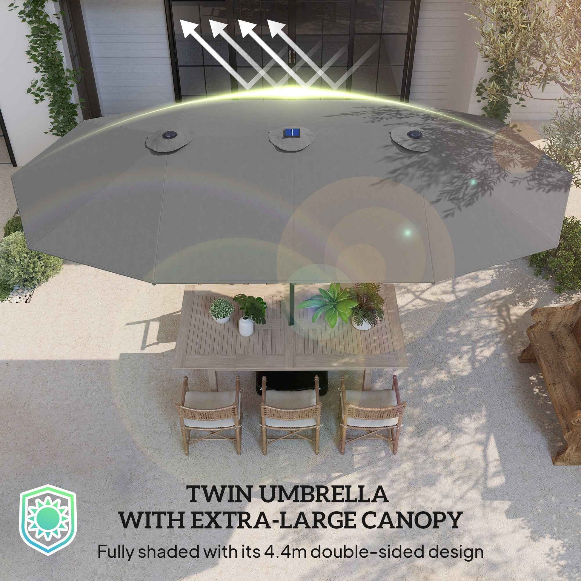 Easy to Use Double-Sided Parasol with Base,Patio Parasol with LED Solar Lights,Parasol Double-Sided Sun Umbrella