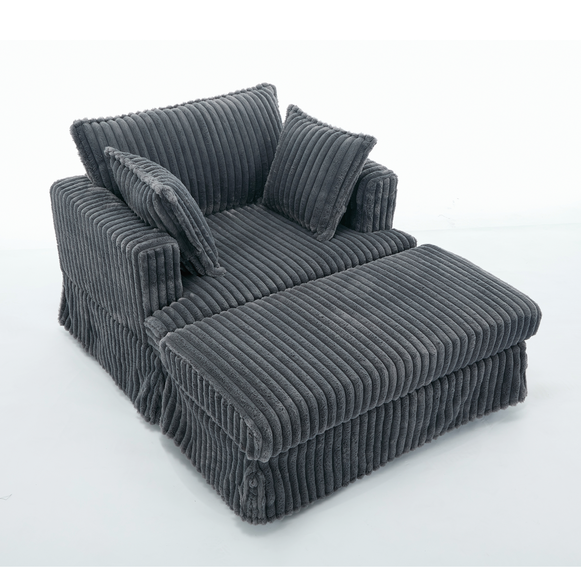 [NEW ARRIVED] 47.7'' Oversized Corduroy Chaise Longue with Ottoman,  Deep Seat  Reclining Chair Sofa, Comfy Thicked Upholstered Pad Chair ,with Foot Stool ,OVERSIZE, Movable Ottoman, Dark Gray
