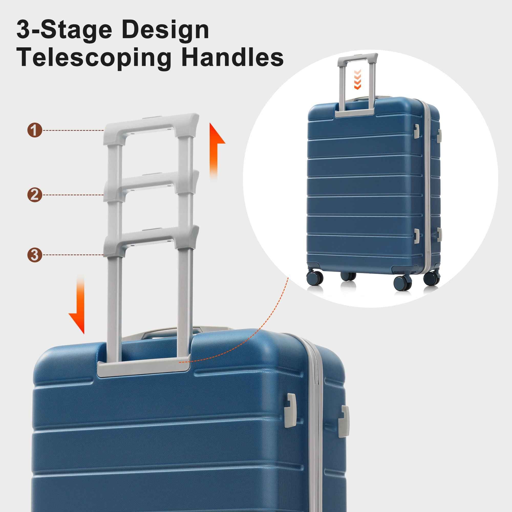 Premium ABS Travel Luggage Set , 3-Piece TSA Lock Suitcase Ensemble with 20, 24, and 28 Inch Sizes with 360° Spinner Wheels, blue