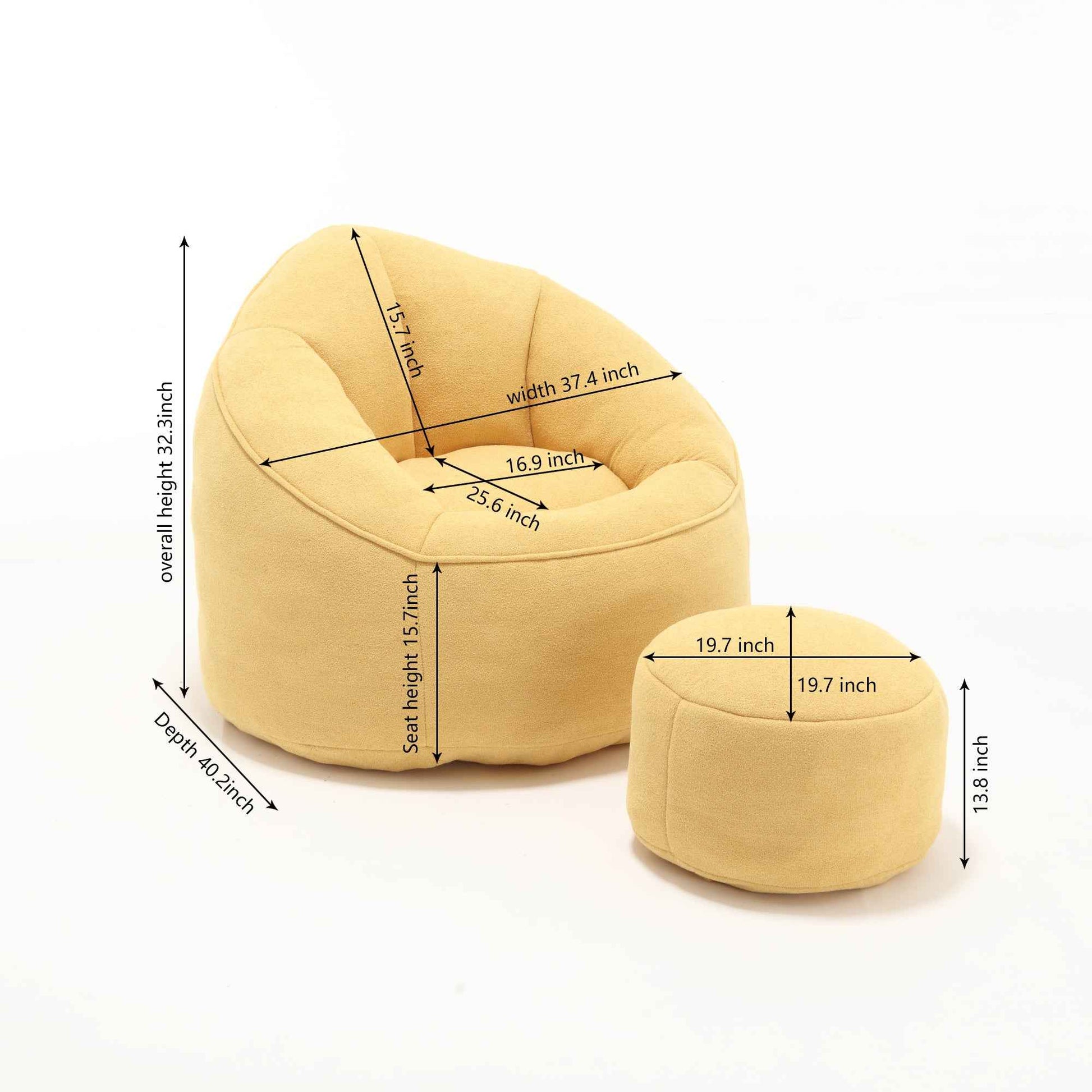 Bedding Bean Bag Sofa Chair with High-Pressure Foam and Footrest, Yellow Microfiber
