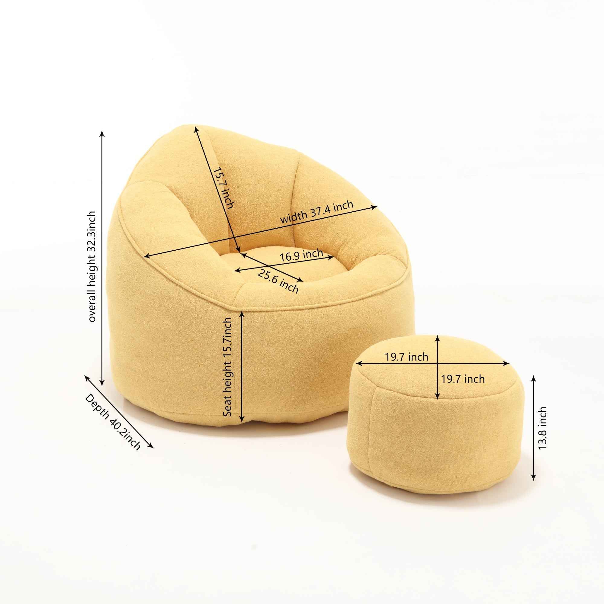 Bedding Bean Bag Sofa Chair with High-Pressure Foam and Footrest, Yellow Microfiber