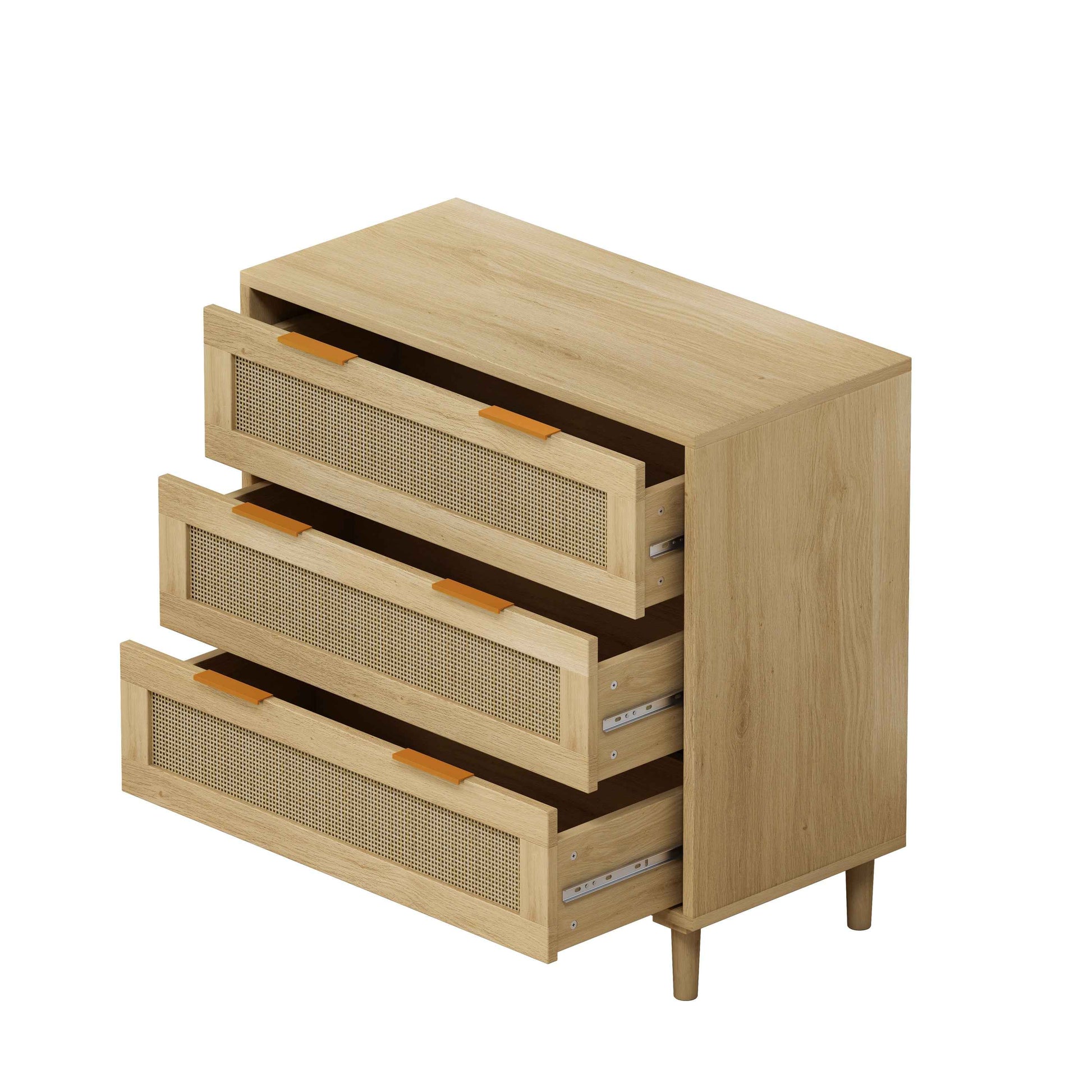 Modern Oak Rattan Storage Cabinet Set with 3-Drawers for Bedroom and Living Room