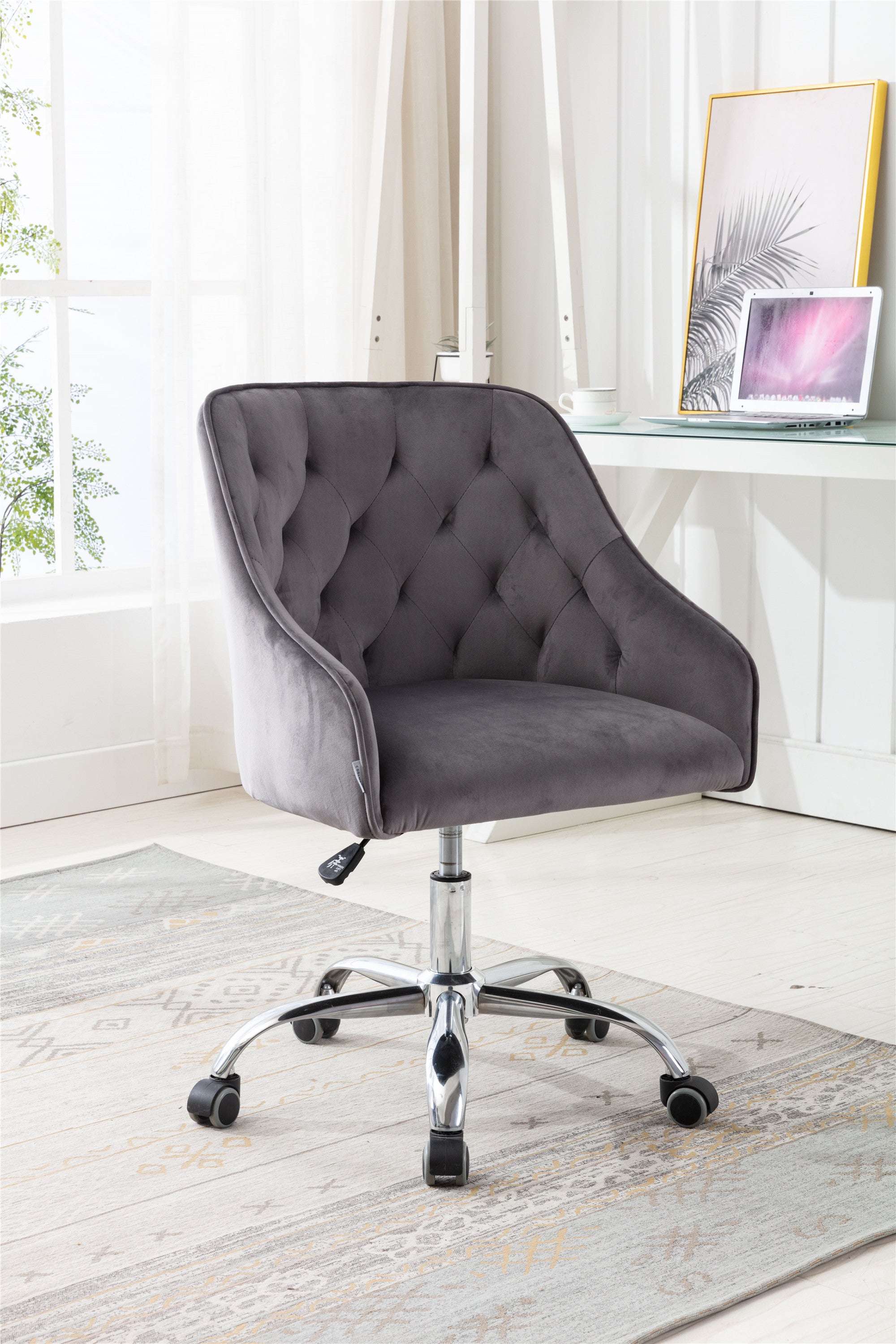 COOLMORE Velvet Home Office Desk Chair, Modern Cute Computer Chair, Wheels Swivel Height Adjustable Swivel Task Chair for Home Office(Dark Gray Velvet)