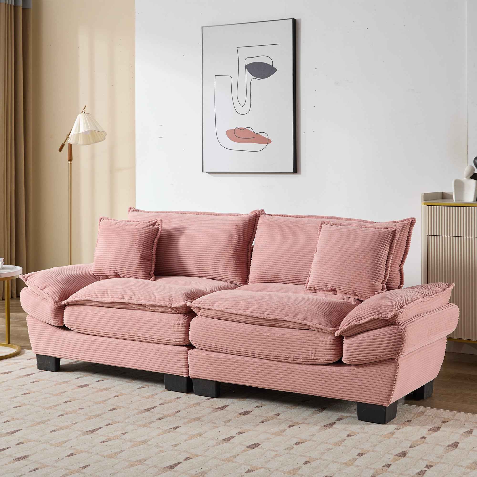 Corduroy Sofa Sleeper Couch Loveseat Sofa with Pillows Comfy Upholstered Deep Seat Sofa for Bedroom,Living Room,Apartment,Office,Dorm-Pink Corduroy