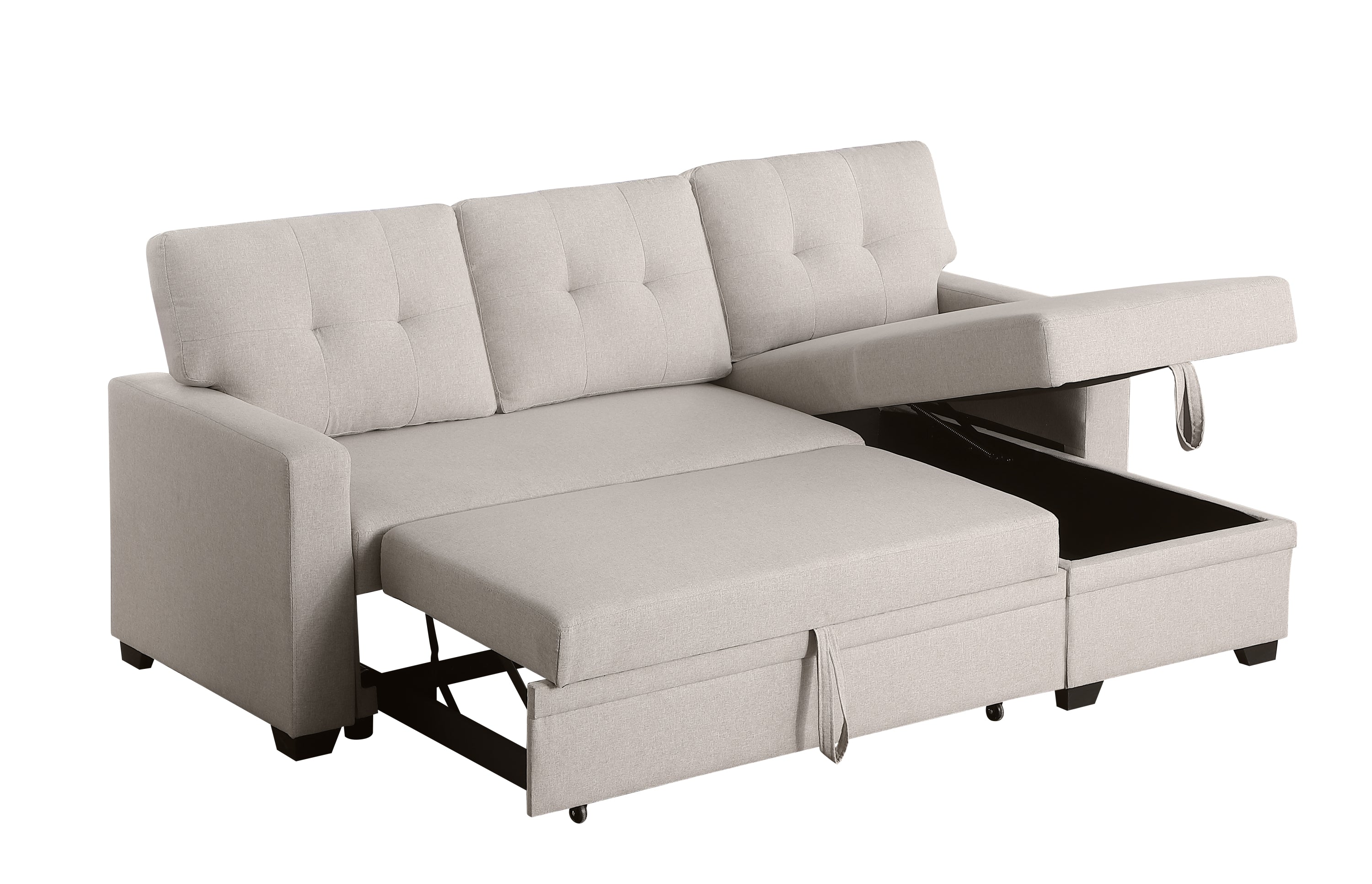 Upholstered Pull out Sectional Sofa with Chaise