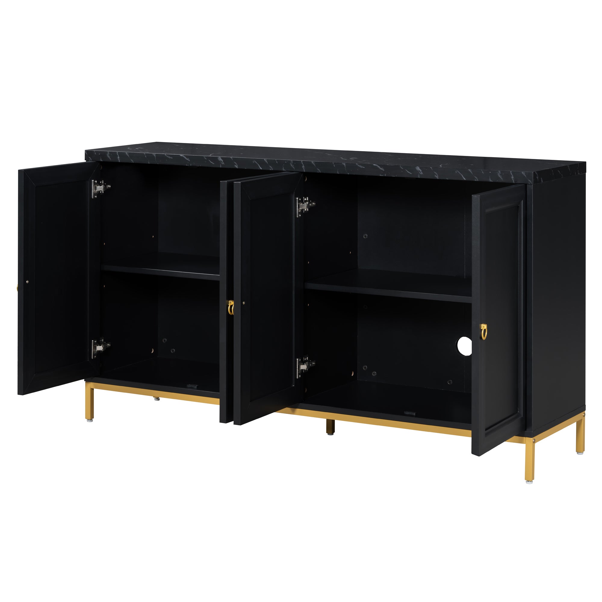 TREXM Modern Sideboard with Extra Large Storage Space with Metal Handles and Support Legs for Living Room and Dining Room (Black)