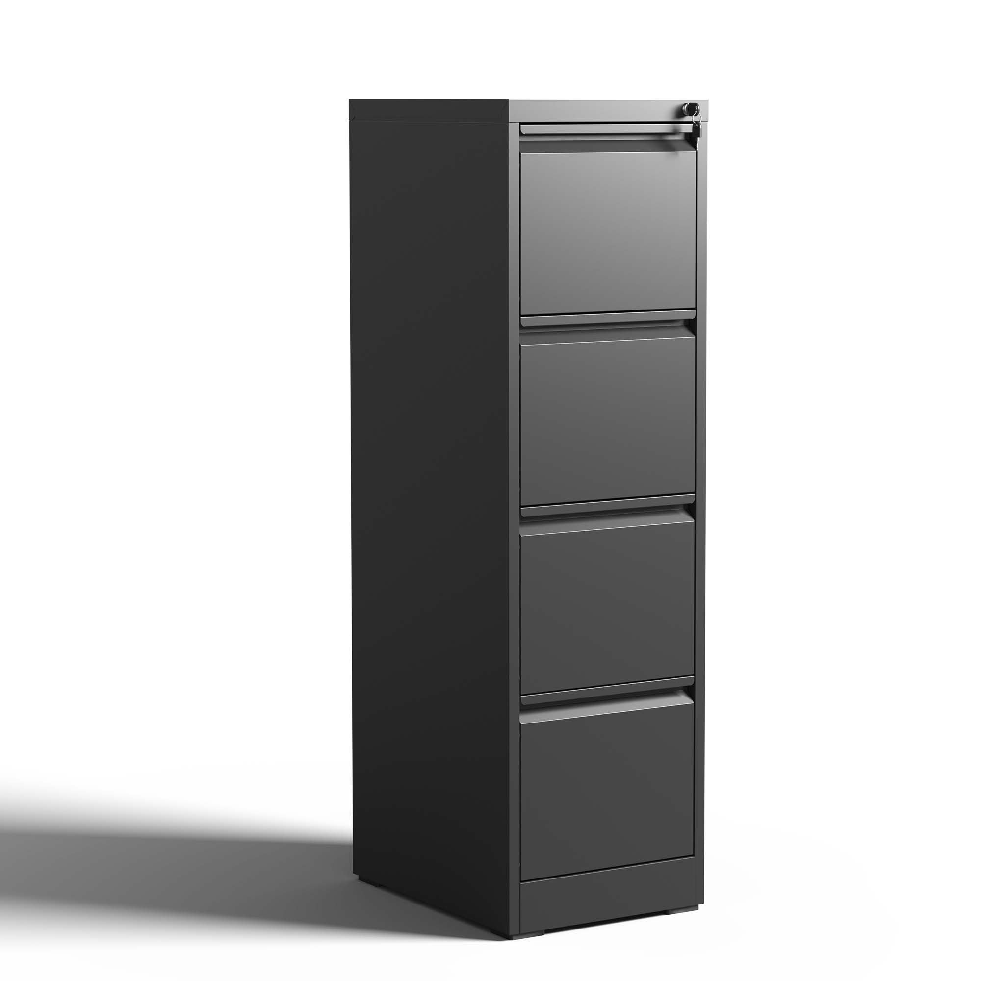 SteelCraft Pro 4 Drawer Metal Vertical File Cabinet with Lock for A4 Legal/Letter Size, Black Metal