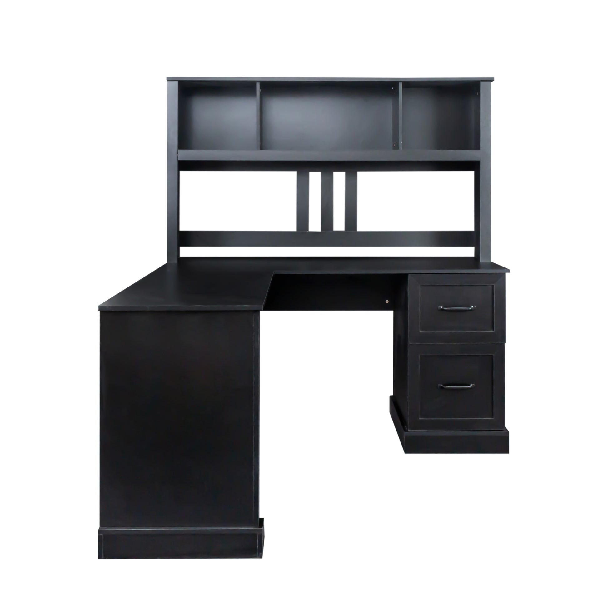 Home Office Computer Desk with Hutch, Antiqued Black finish - Abrihome