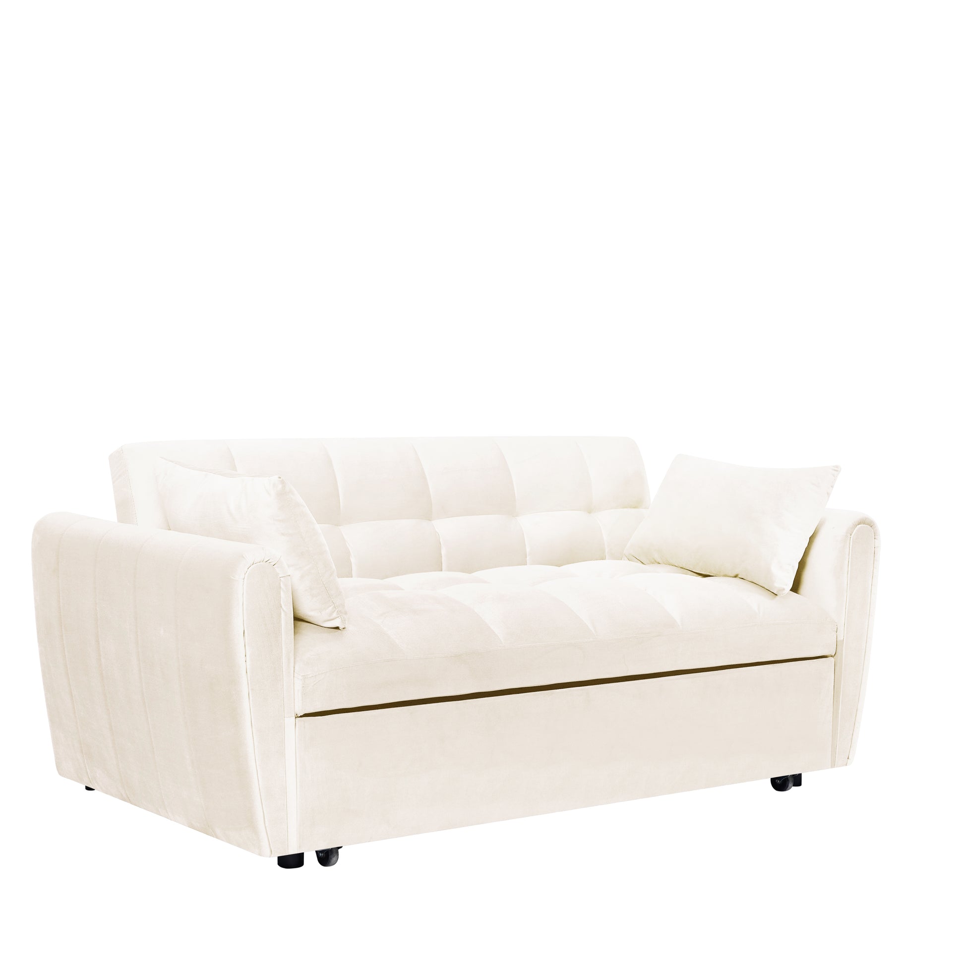 65'3-in-1 foldable large size sofa bed, modern velvet double sofa, sofa bed with adjustable back, storage bag and pillow, suitable for living room, bedroom (beige) - Abrihome
