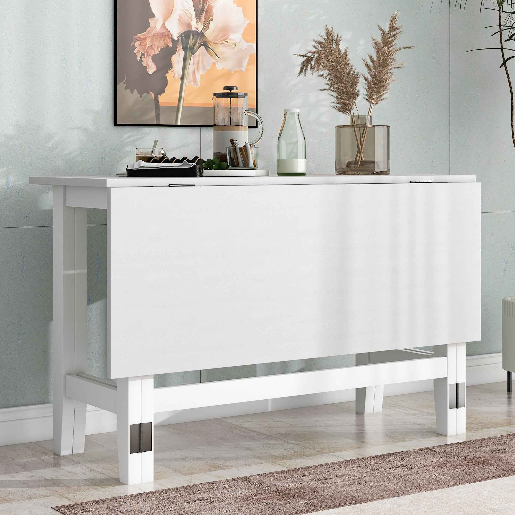 TOPMAX Farmhouse Wood Extendable Dining Table with Drop Leaf for Small Places, White(OLD SKU:N717P195019)