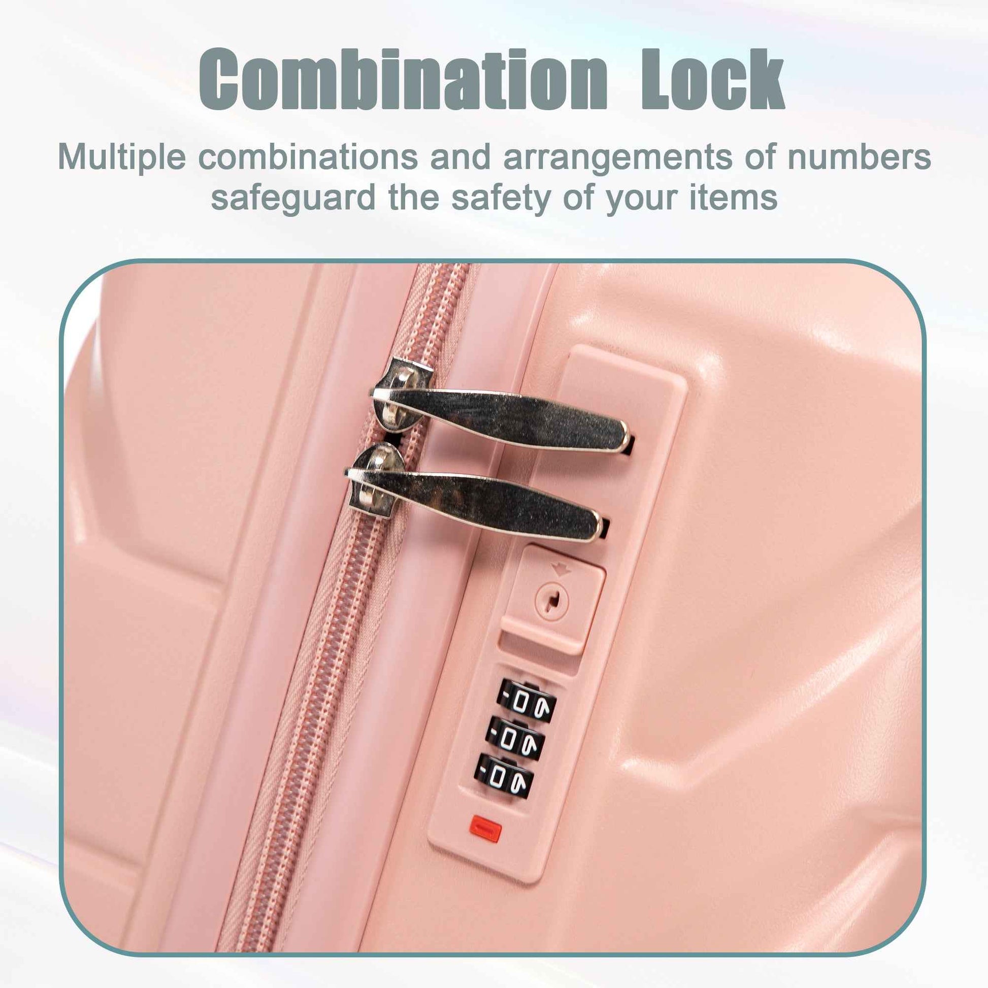 14'/20' 2 pcs/set in ABS Spinner Wheel Luggage, with Combination Lock,14' Cosmetic Case (Pink)