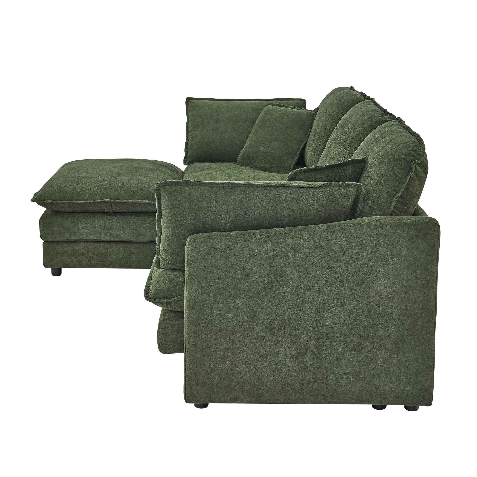 Modern Home Living Room L-Shaped Sectional Sofa Couches with Ottoman, Convertible Oversized 4 Seater Couch Towel Fabric, Green