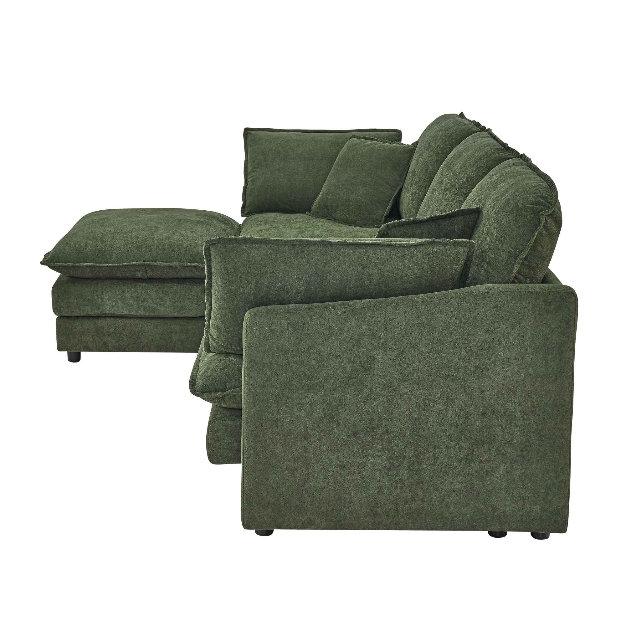 Modern Home Living Room L-Shaped Sectional Sofa Couches with Ottoman, Convertible Oversized 4 Seater Couch Towel Fabric, Green