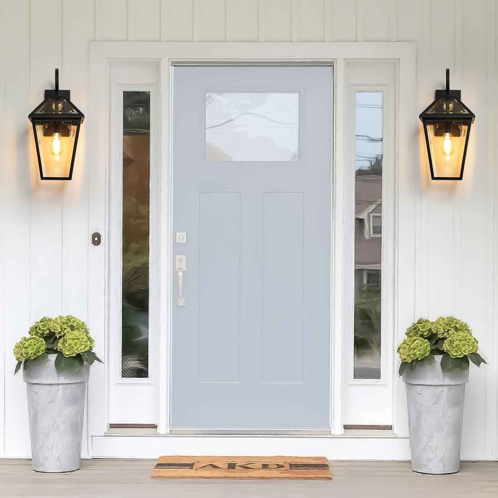 21'(H) 2-Pack Outdoor Wall Lantern Light – Modern Black Metal & Clear Glass Sconce for Porch, Patio, and Garden Lighting (Bulb Not Included)