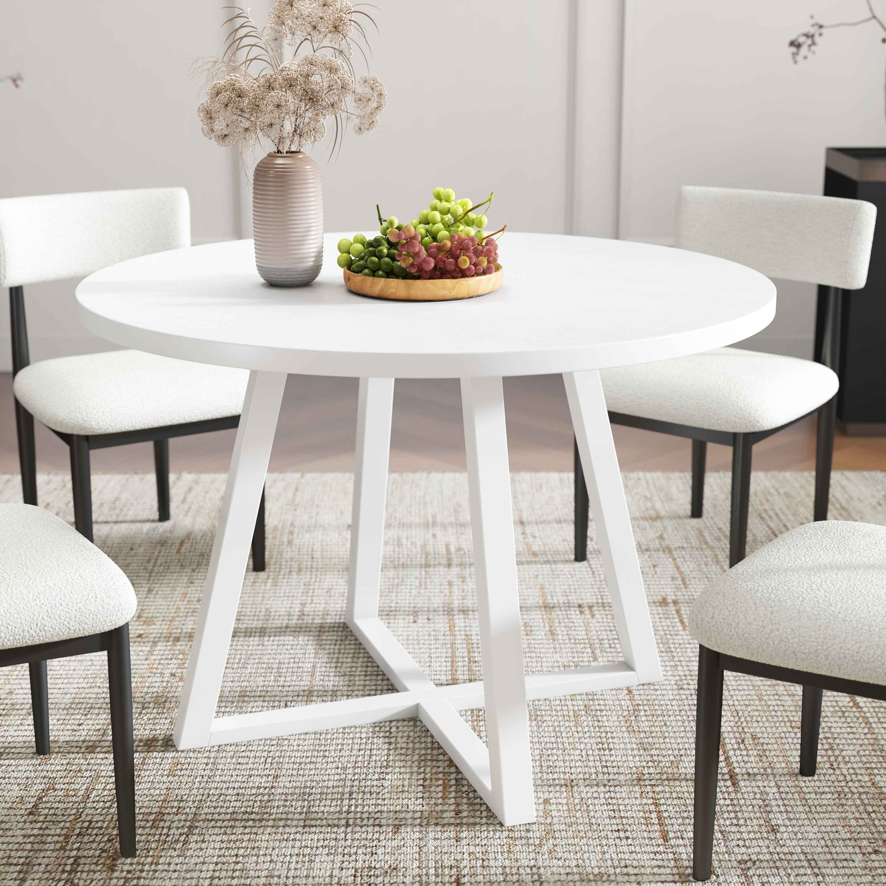 Edo 5-Piece Dining Set, Round Trestle Table and 4 Upholstered Chairs